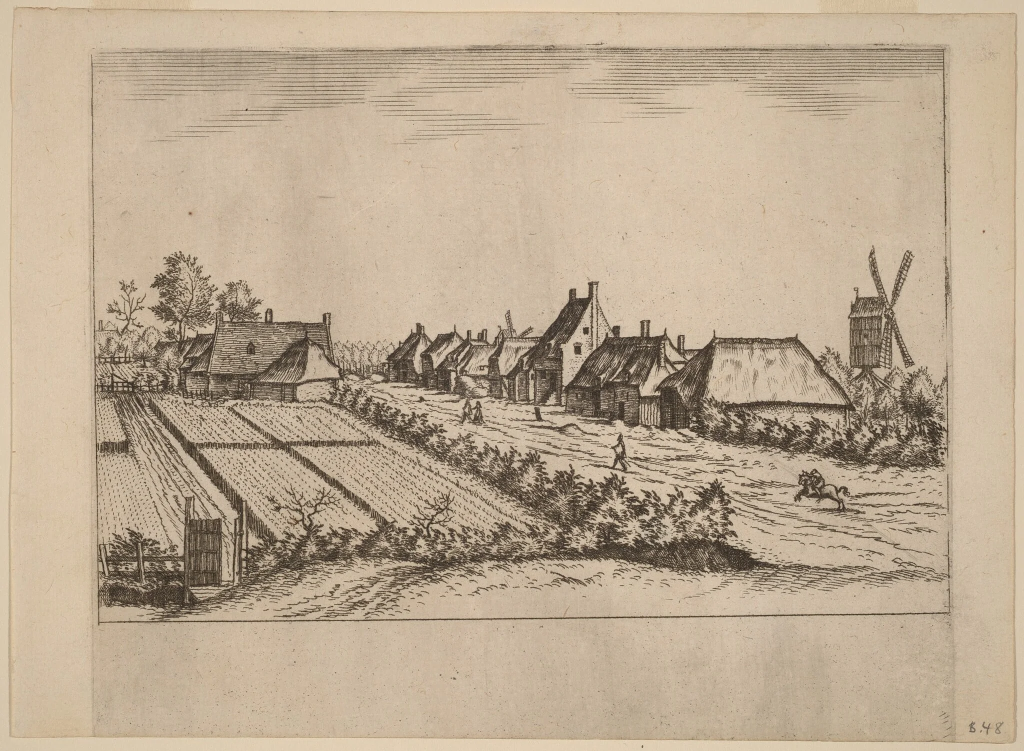 Fields and a Village Road with Post Mill