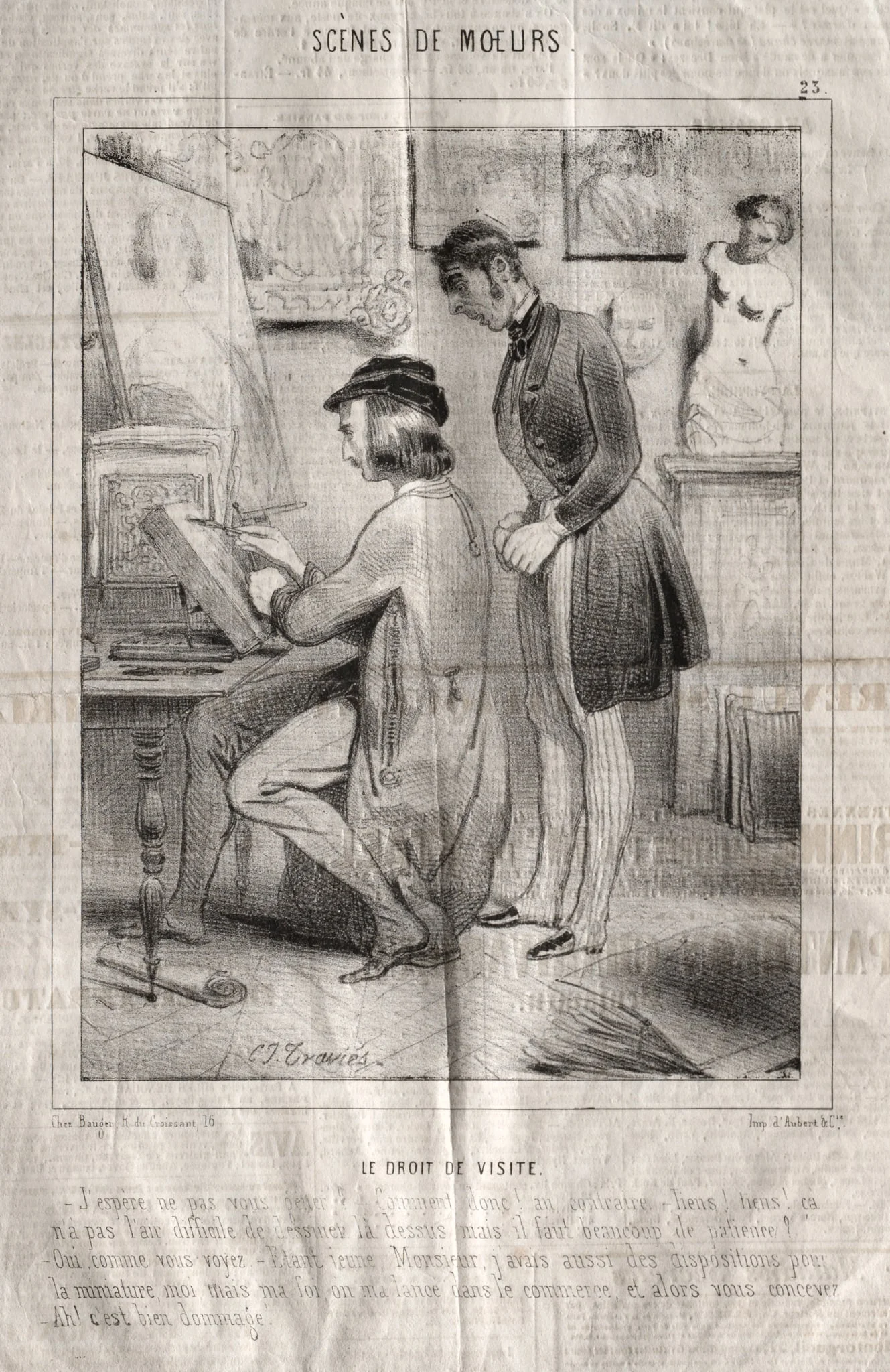 Scènes de moeurs:  La Droit de visite.  J'espère ne pas vous gener?..., by Charles Joseph Traviès de Villers, 1838