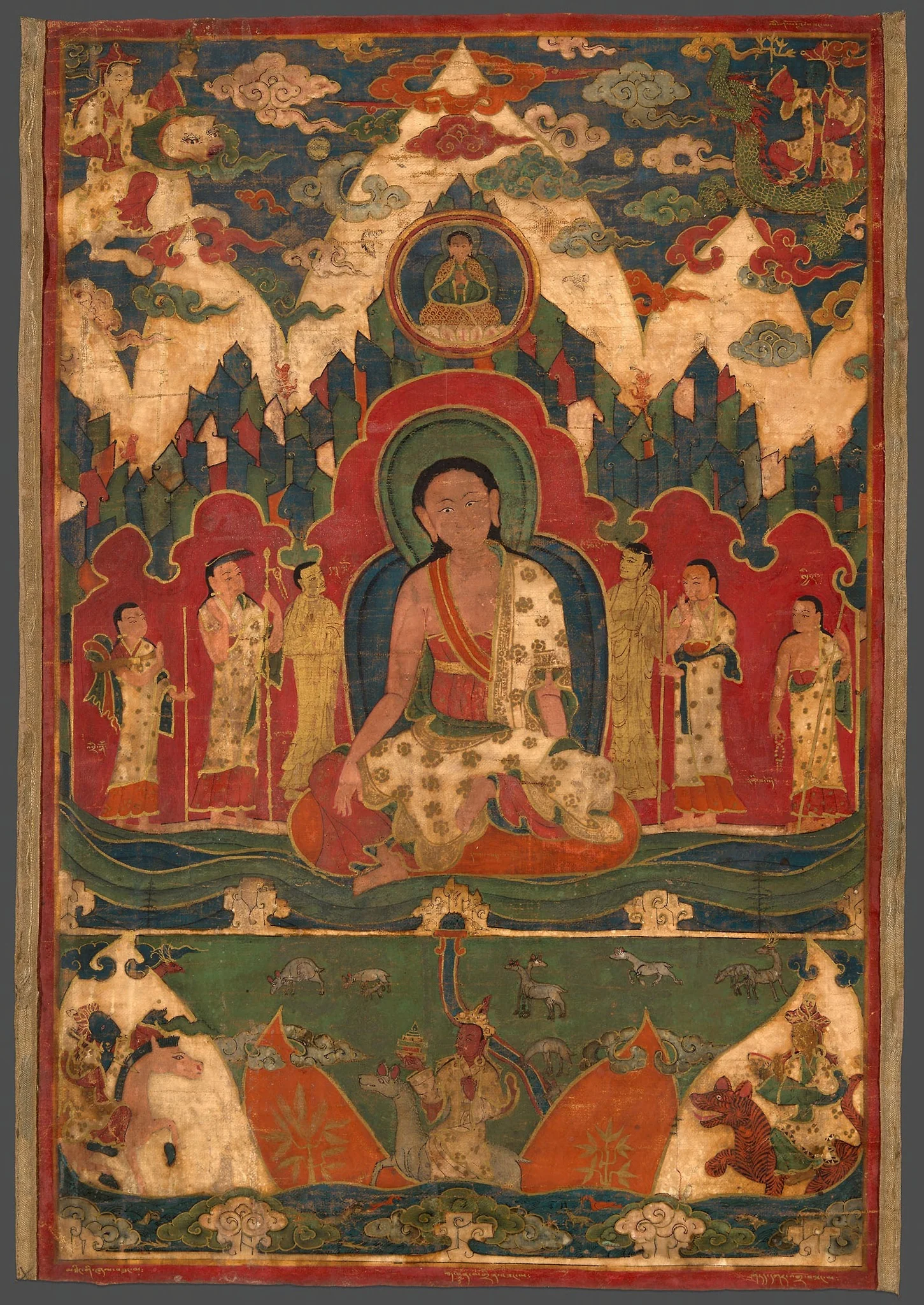 Painted Banner (Thangka) of Milarepa on Mount Kailasha, by Unknown, unspecified, 1500