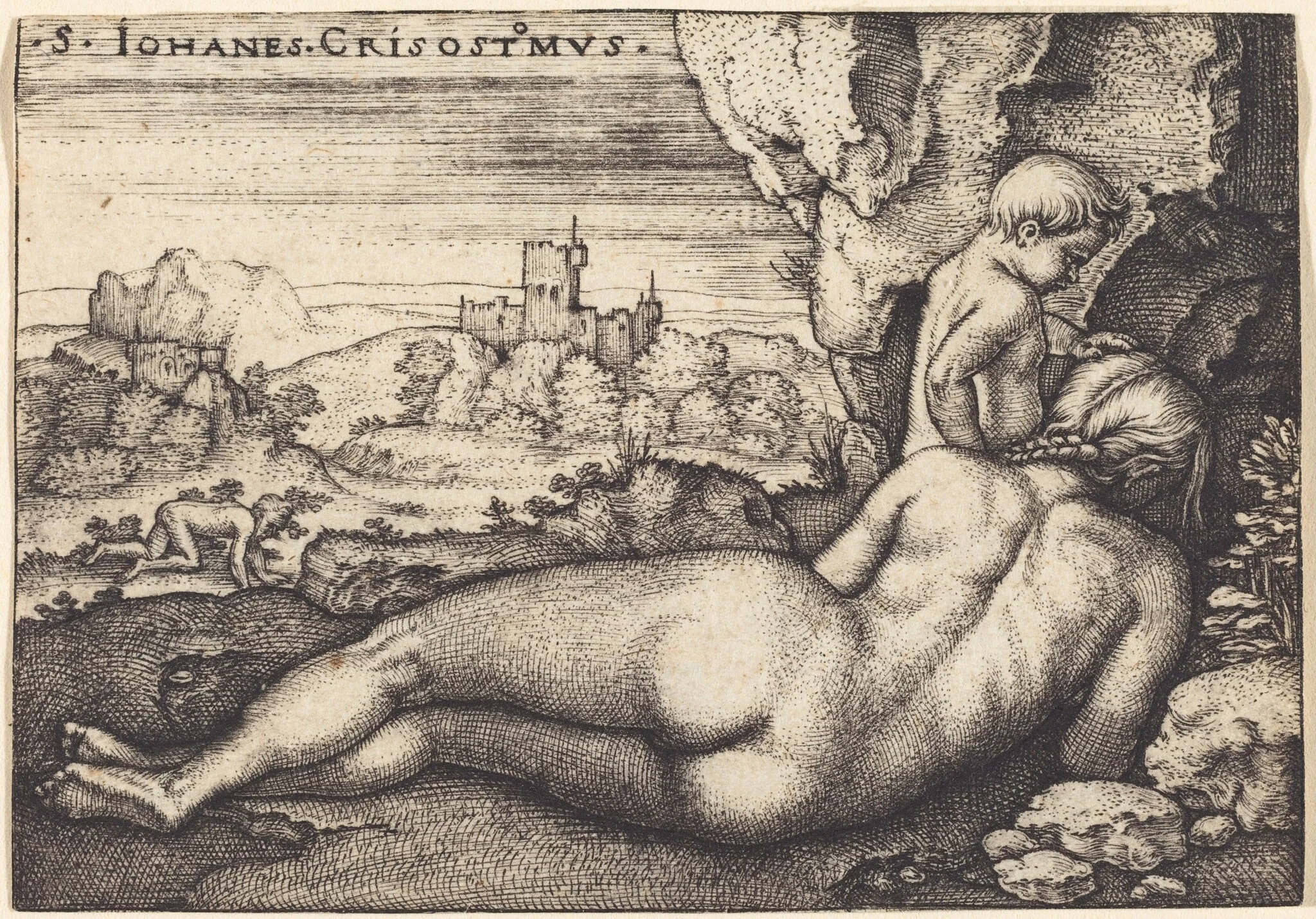 The Penance of Saint John Chrysostom, by Sebald Beham, ink, 1538