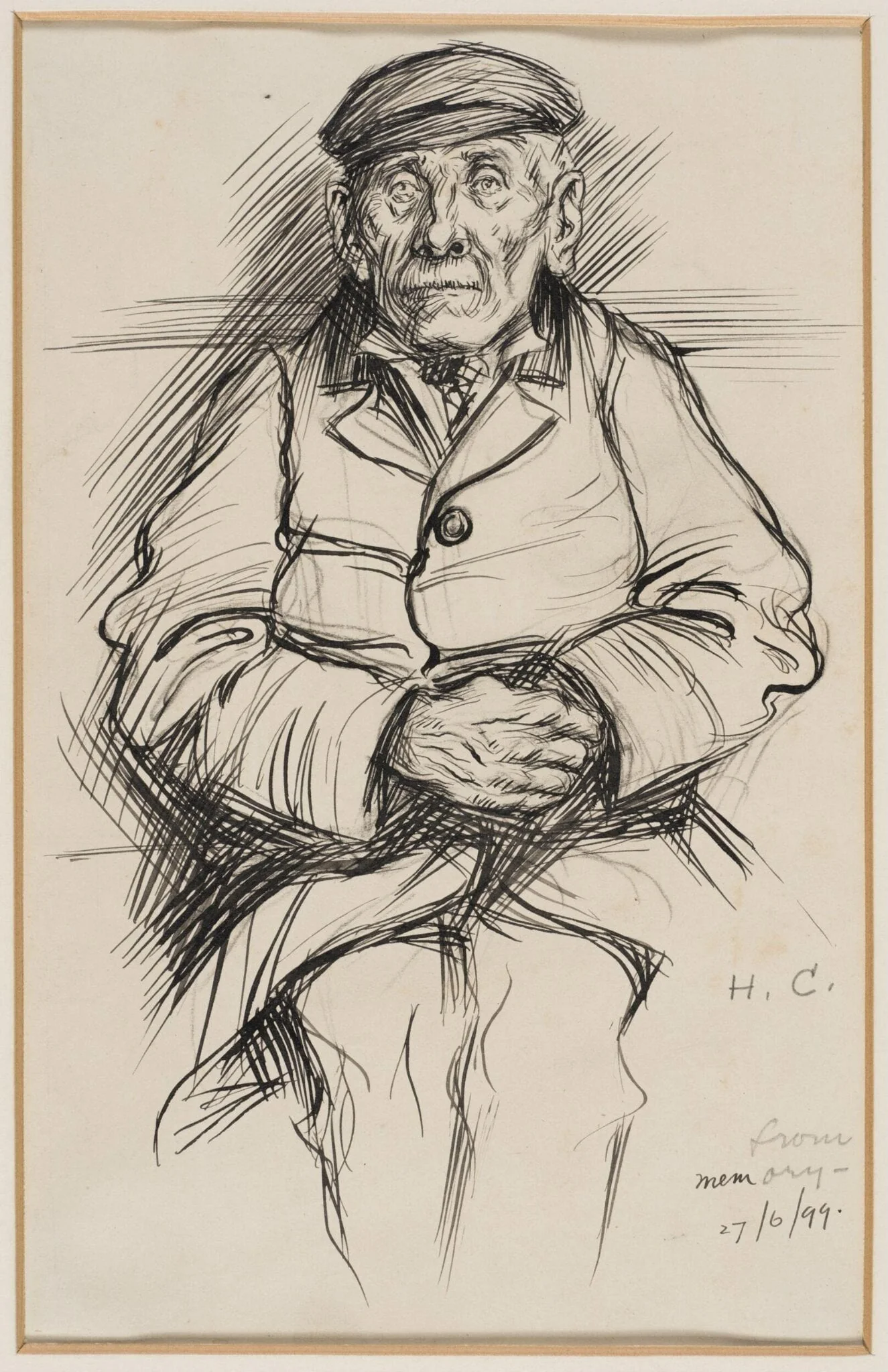 Old man wearing an overcoat and cap, by Herbert Cole, 1899