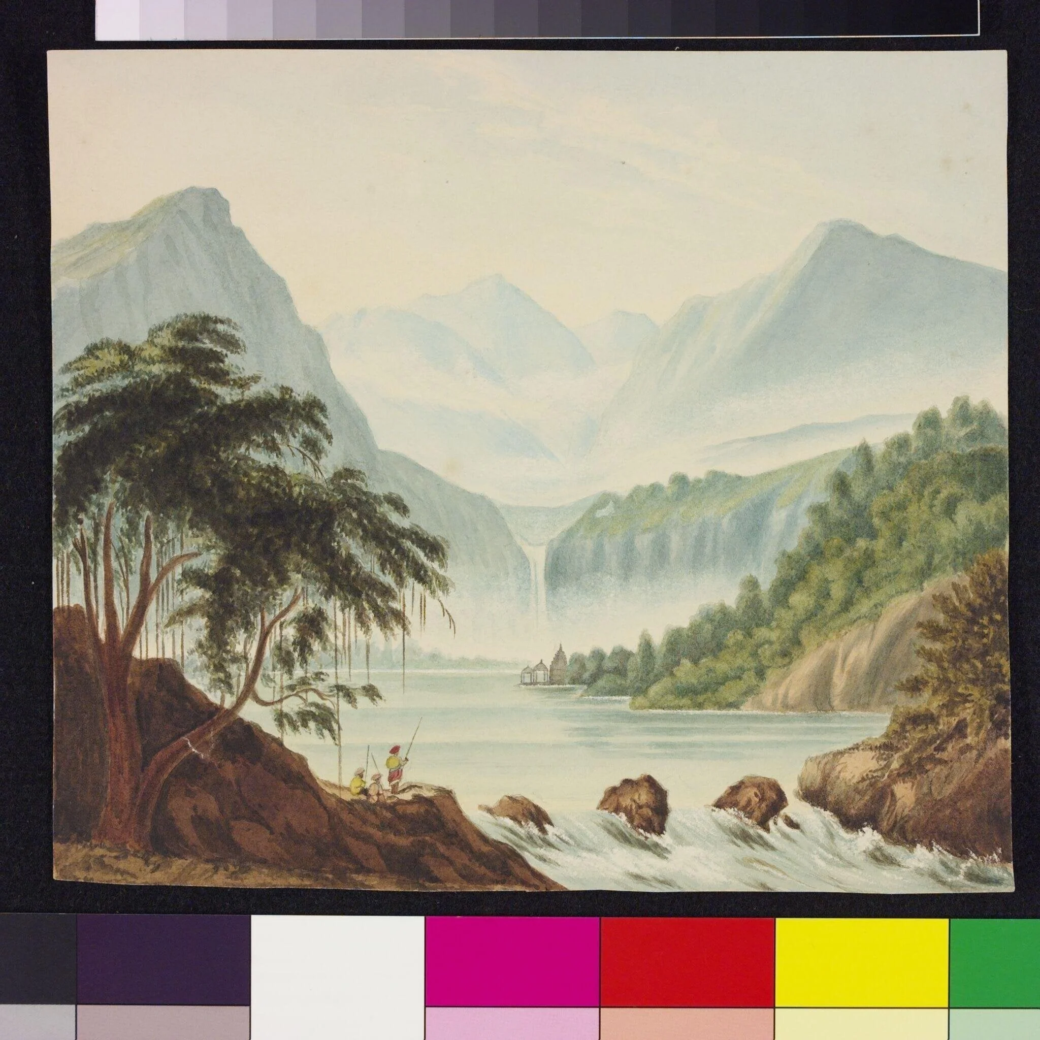 The Source of the Saraswati river in the mountains of Abu in Gujerat, by Charles Chambers, paint, 1823