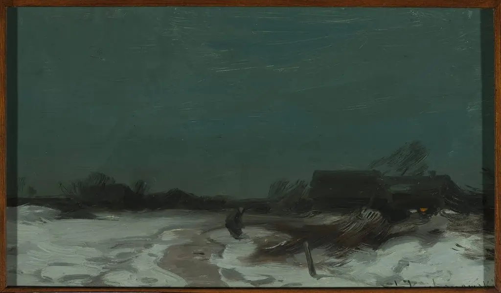 Winter landscape with cottages
