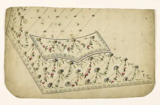 Composition de croisillons de fleurs et de feuilles, frises de feuilles et baies rouges, projets de broderies de gilet, XVIIIème siècle