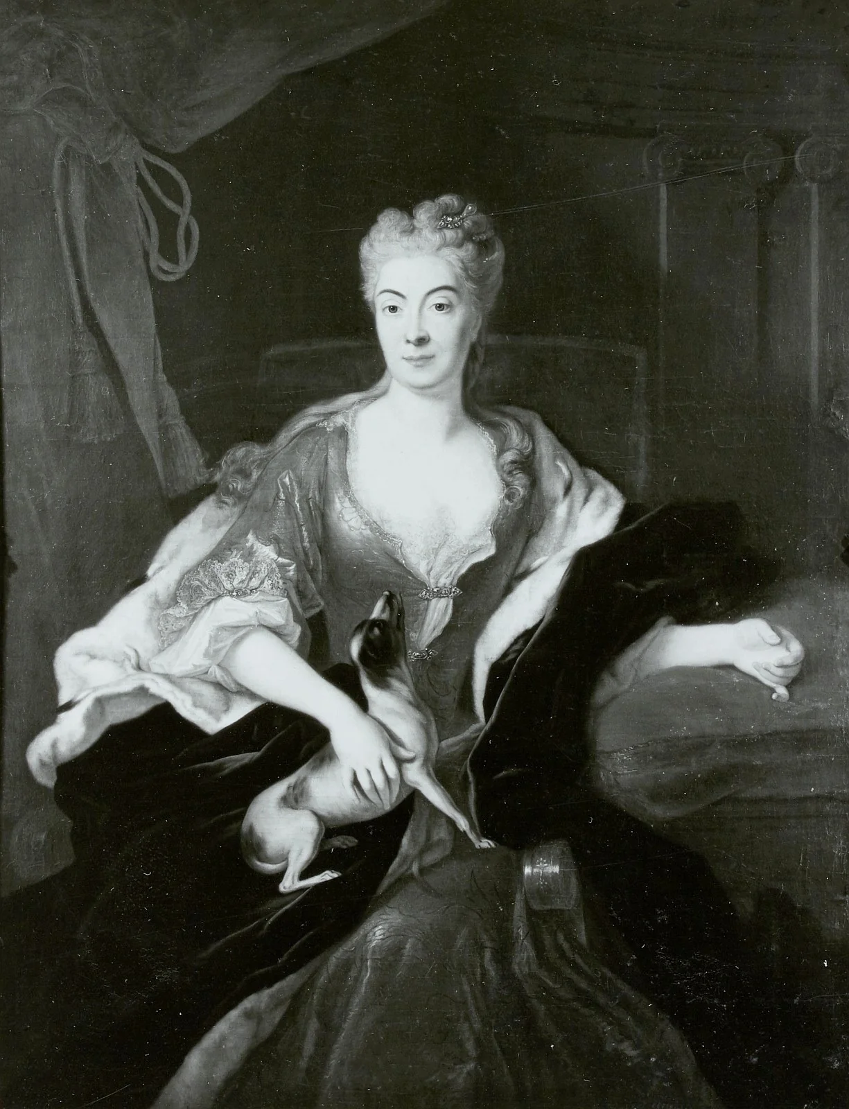 Ursula Katharina Fürstin von Lubomirska (1680-1743) mit Schoßhündchen, by Louis de Silvestre, oil, 1800