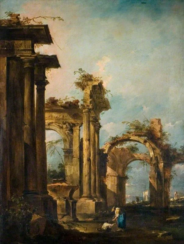 Capriccio with Ruins and Figures, by Francesco Guardi, oil, 1789