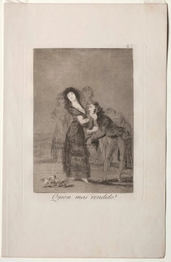 Which of Them is the More Overcome?, Plate 27, by Francisco Goya, 1799