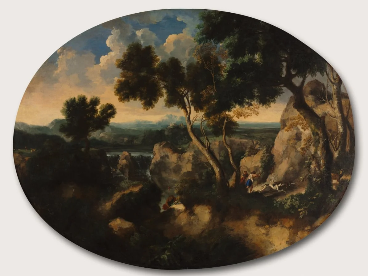 Rocky Landscape with Hunters, by Gaspard Dughet, unspecified, 1635