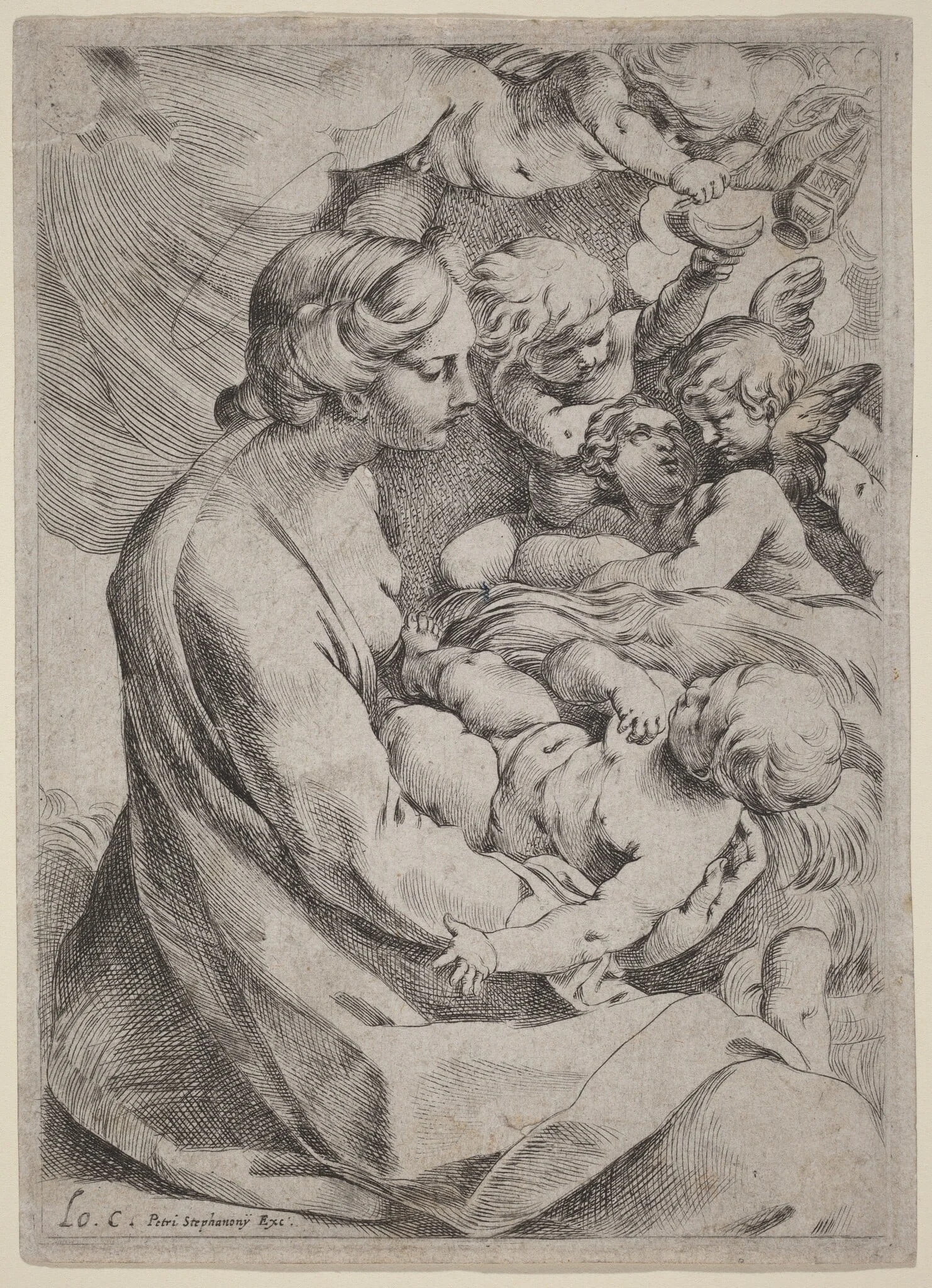 Madonna and Child with Angels, by Lodovico Carracci, ink, 1602