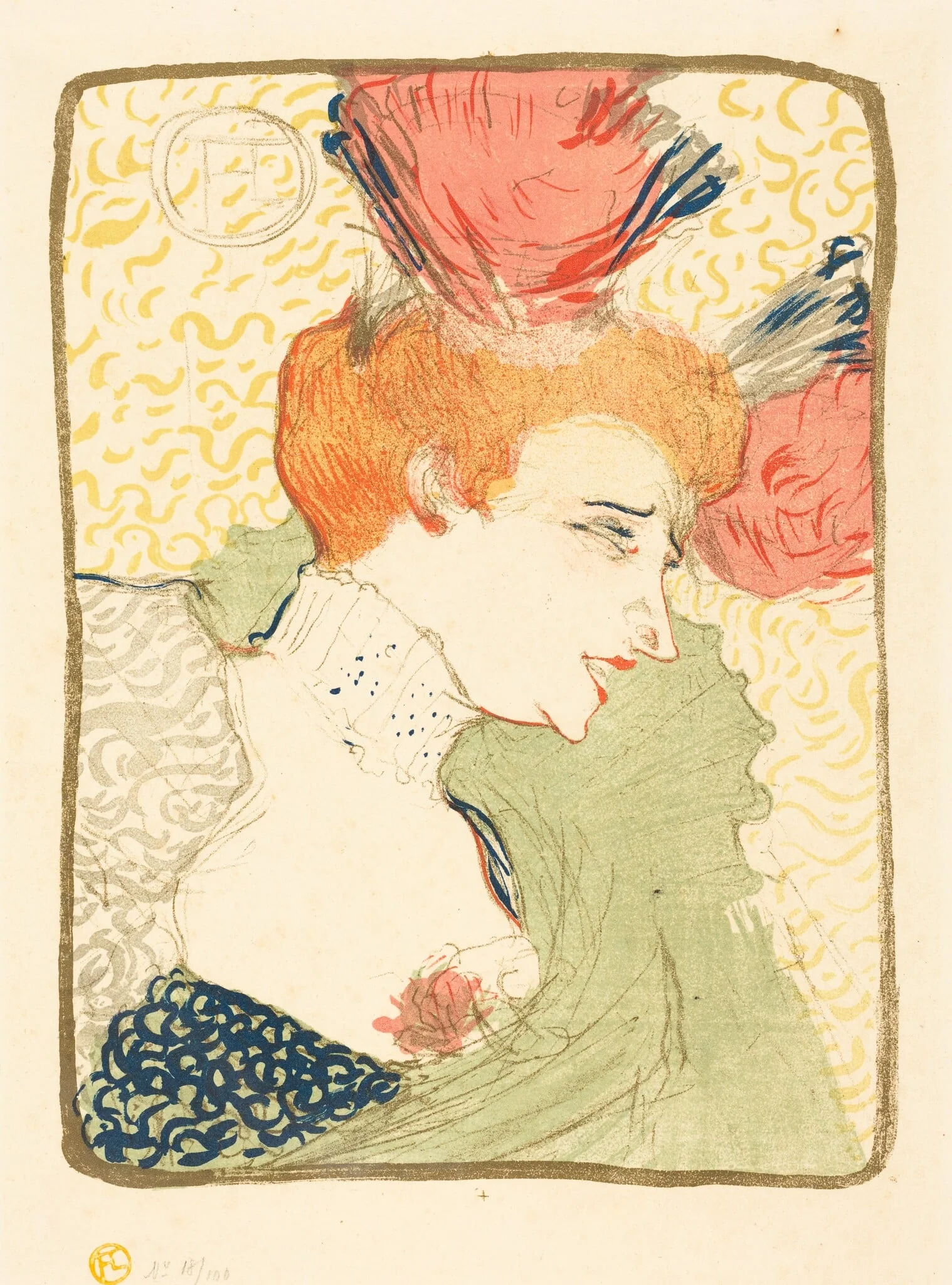 Bust of Mademoiselle Marcelle Lender (Mademoiselle Marcelle Lender, en buste), by Henri de Toulouse-Lautrec, ink, 1895
