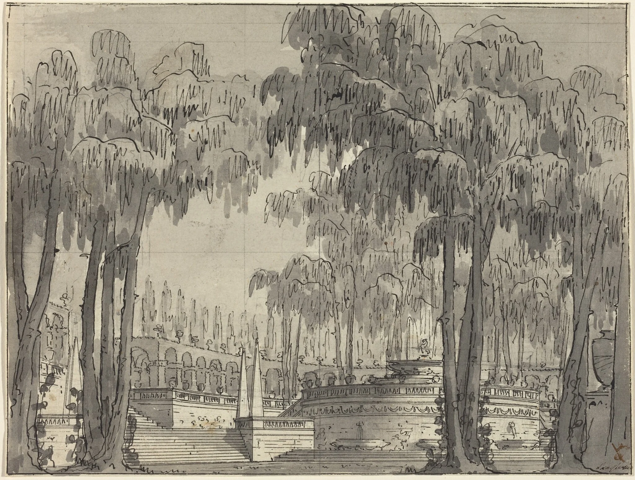 A Palatial Garden with Circular Terraces, by Alessandro Sanquirico, ink, 1810