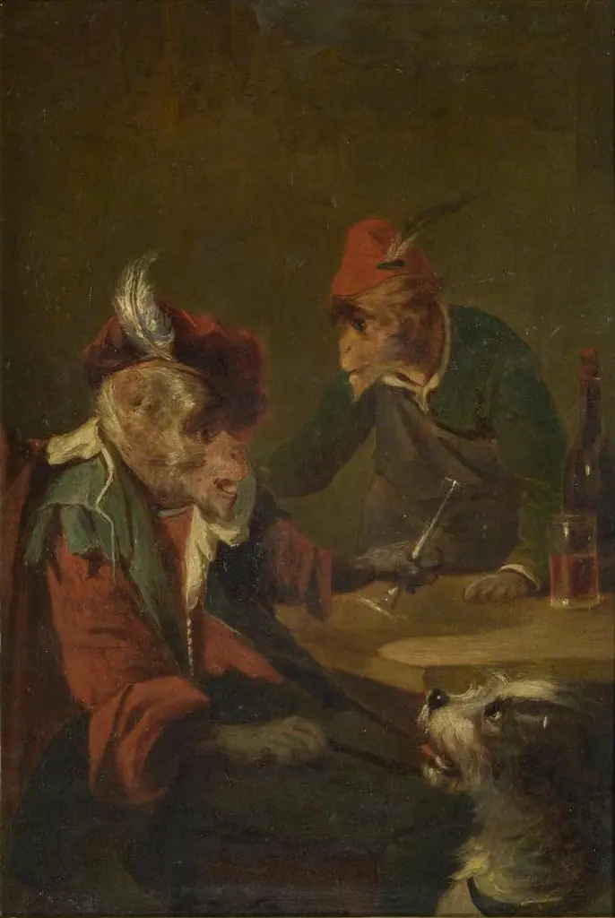 Drinking monkeys and a dog
