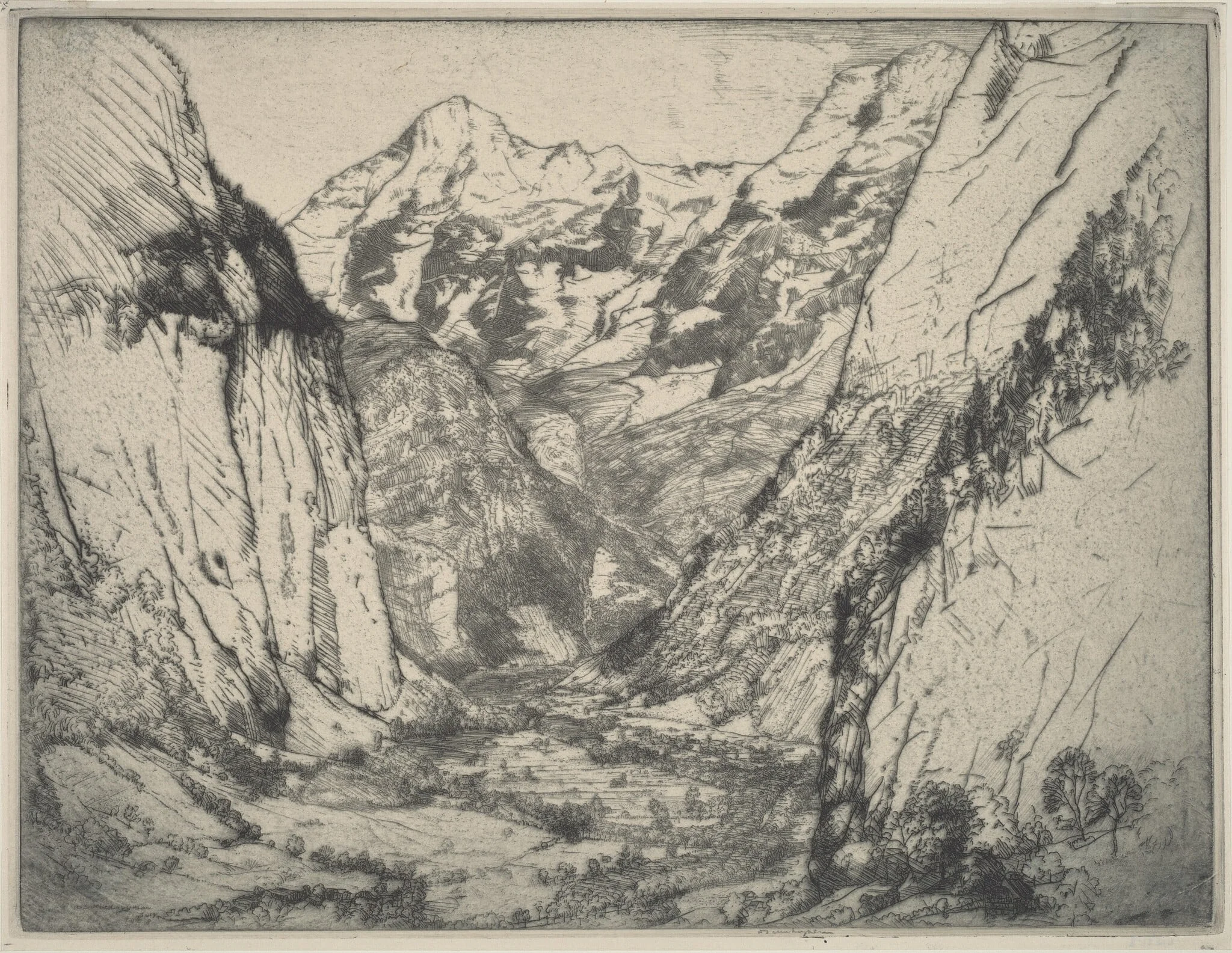Lauterbrunnen, by Donald Shaw MacLaughlan, ink, 1907