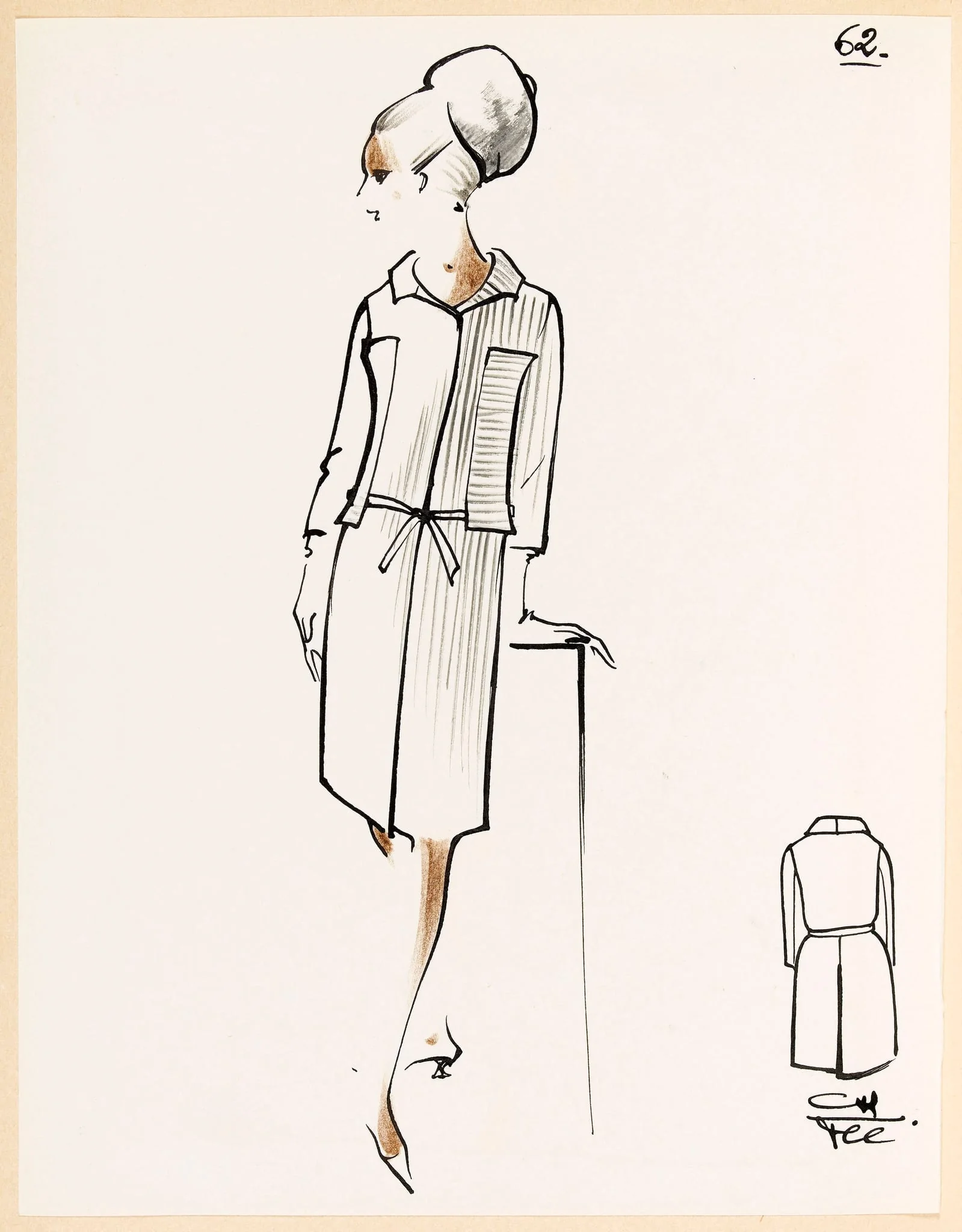 Manteau rayé à file ceinture et chapeau, by Marie-Louise Carven, 1967