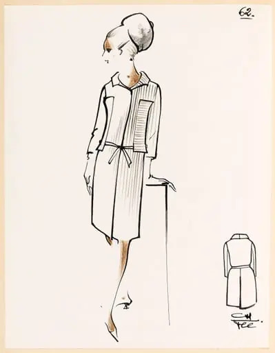 Manteau rayé à file ceinture et chapeau