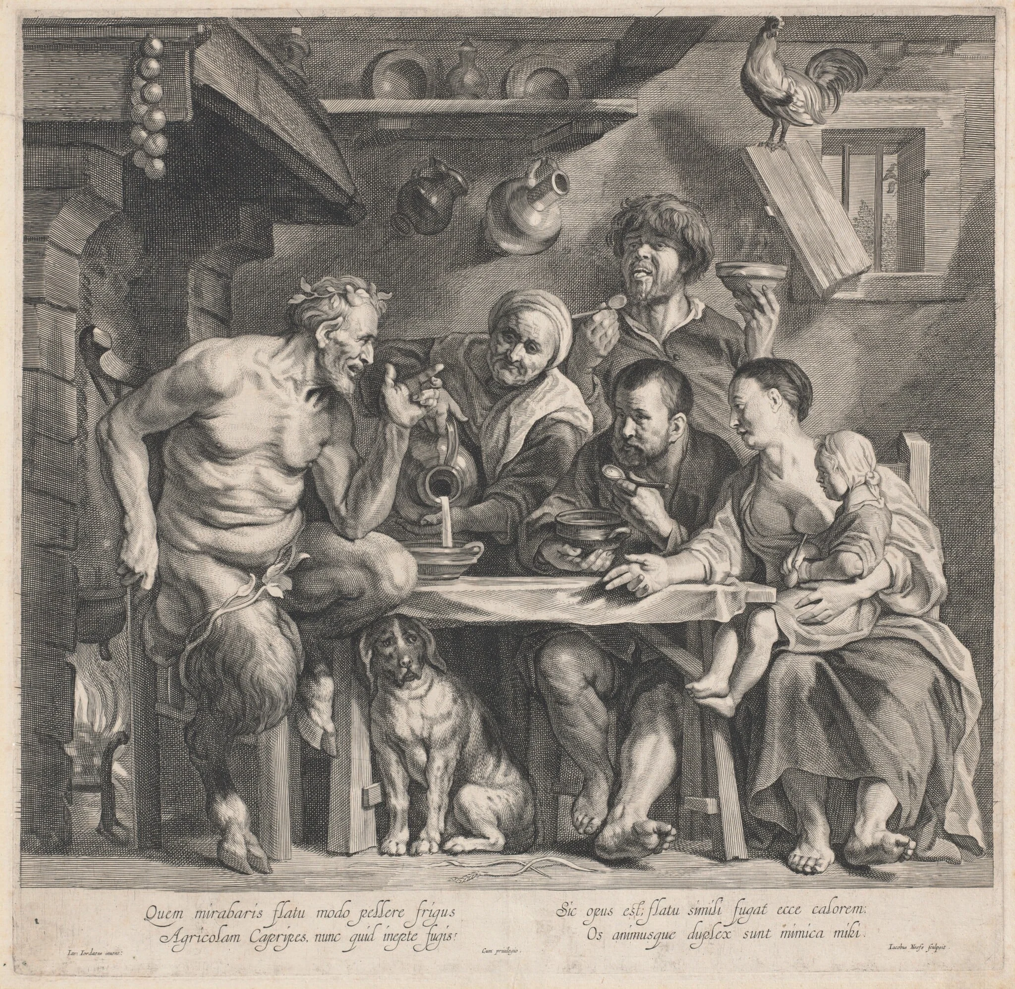A Satyr Visiting a Peasant Family, by Jacobus Neeffs, ink, 1644