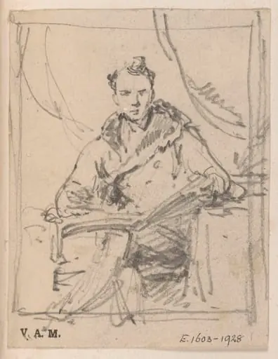 A Western man seated with a book on his knee