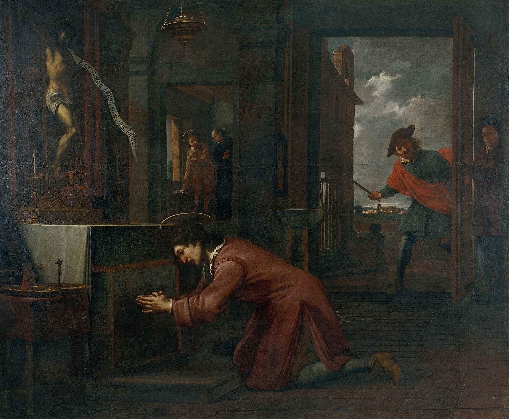 Saint Francis Receives the Order from the Crucifix at Saint Damian to Repair the House of God, by Antoni Viladomat i Manalt, oil, 1750