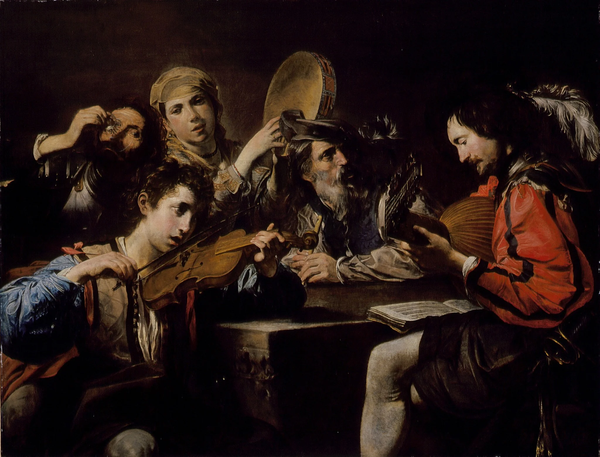A Musical Party, by Valentin de Boulogne, oil, 1626