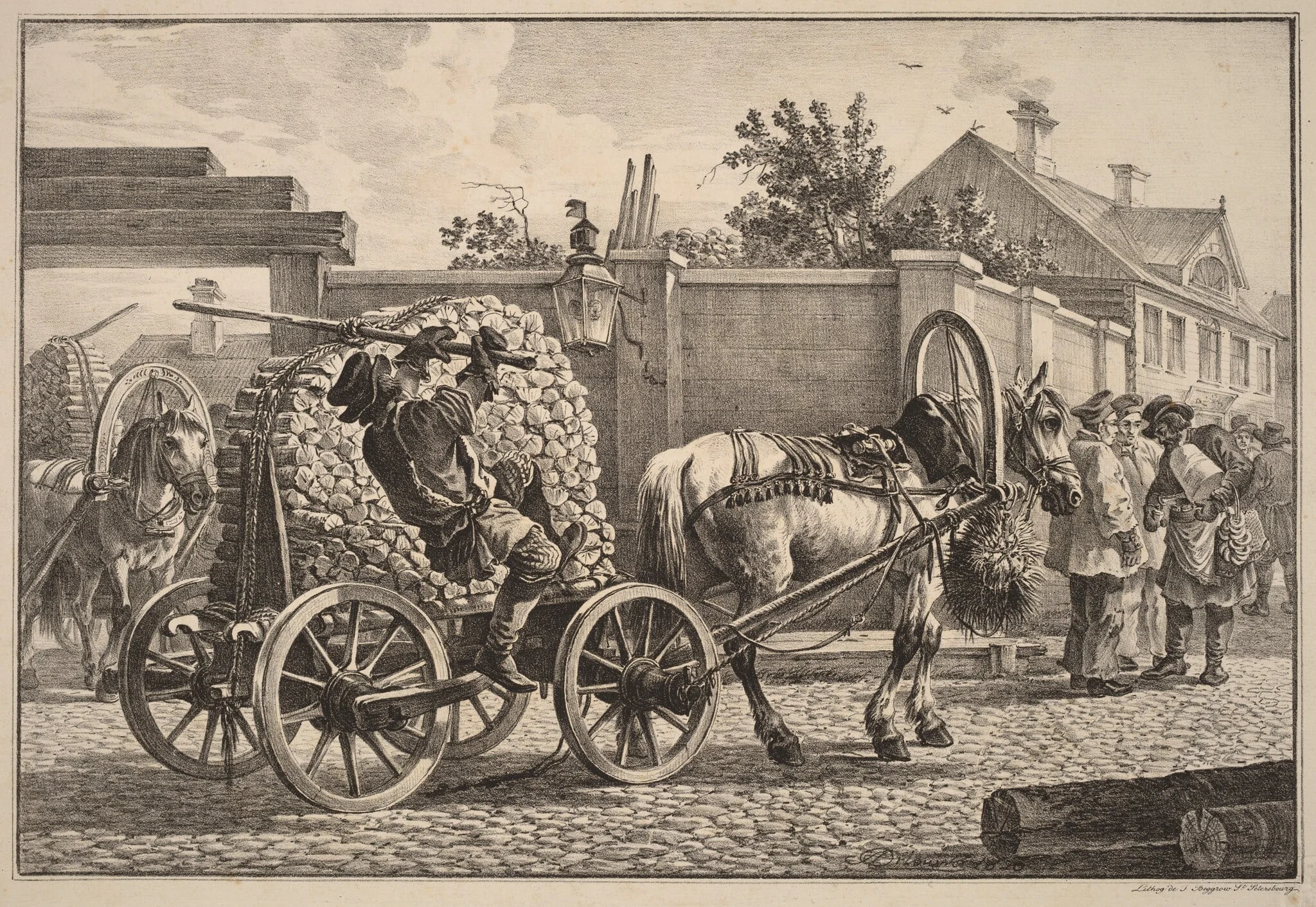 Russian Porter Carrying Wood on a Cart