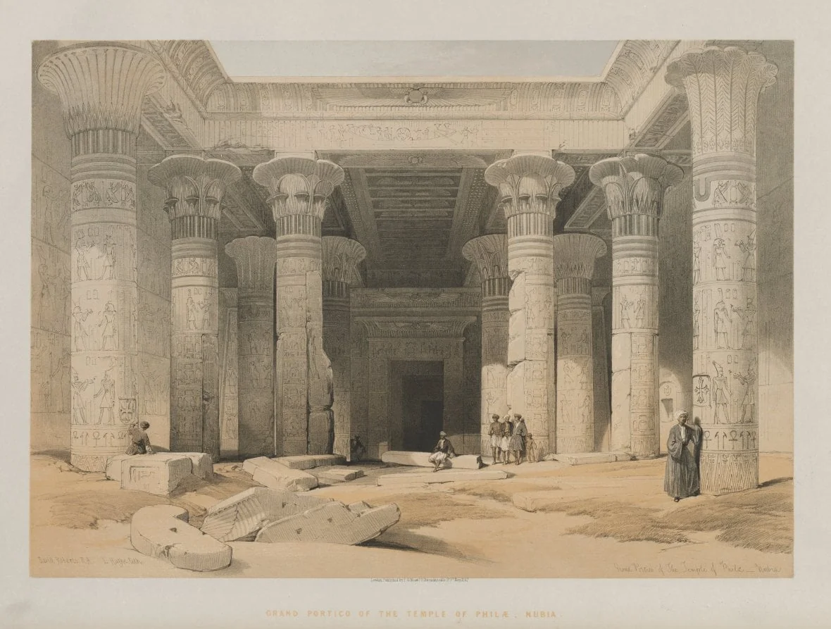 Egypt and Nubia, Volume I: Grand Portico of the Temple of Philae, Nubia, by Louis Haghe, 1847
