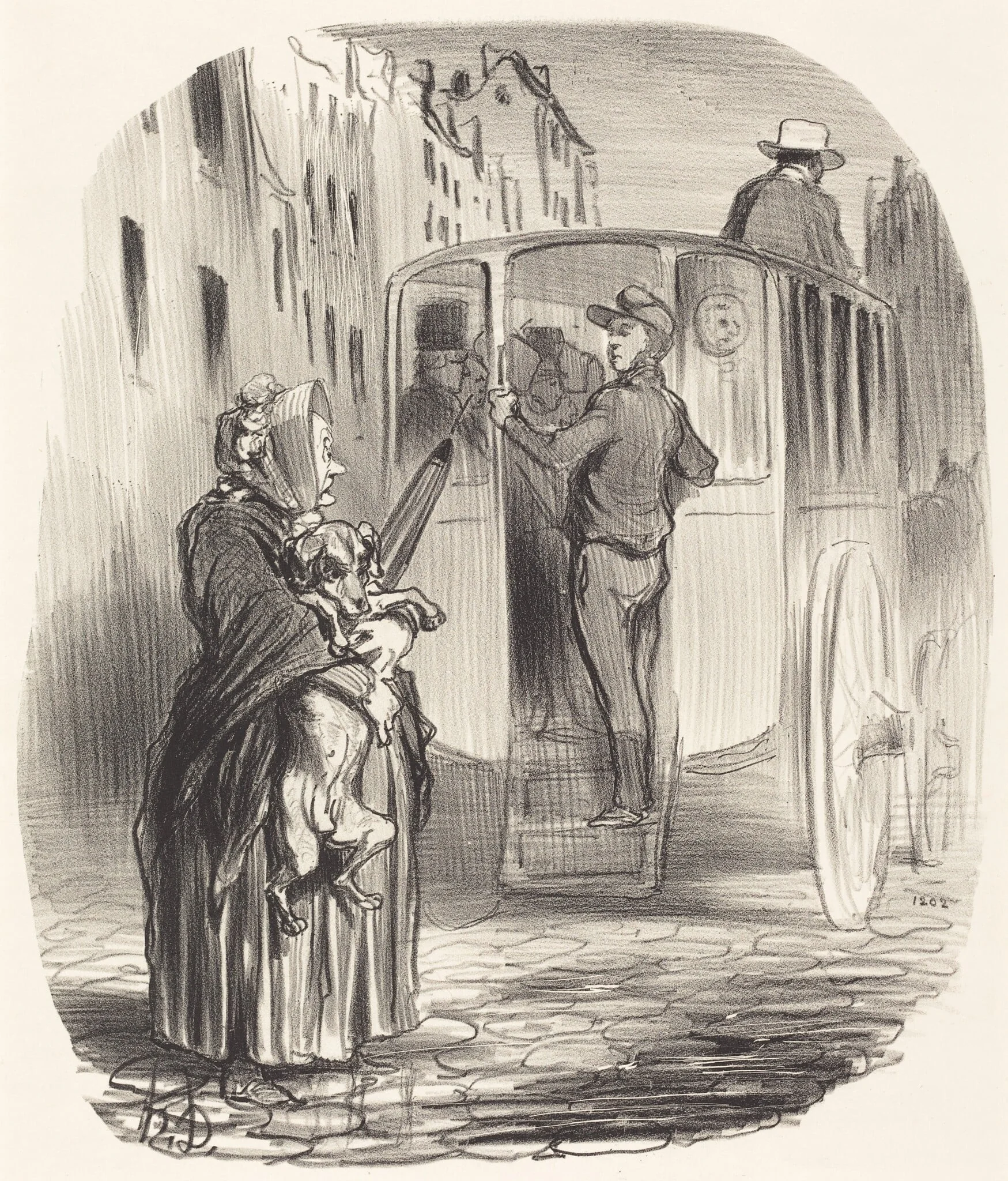 Désolé, citoyenne... je ne reçois pas de chiens..., by Honoré Daumier, ink, 1848