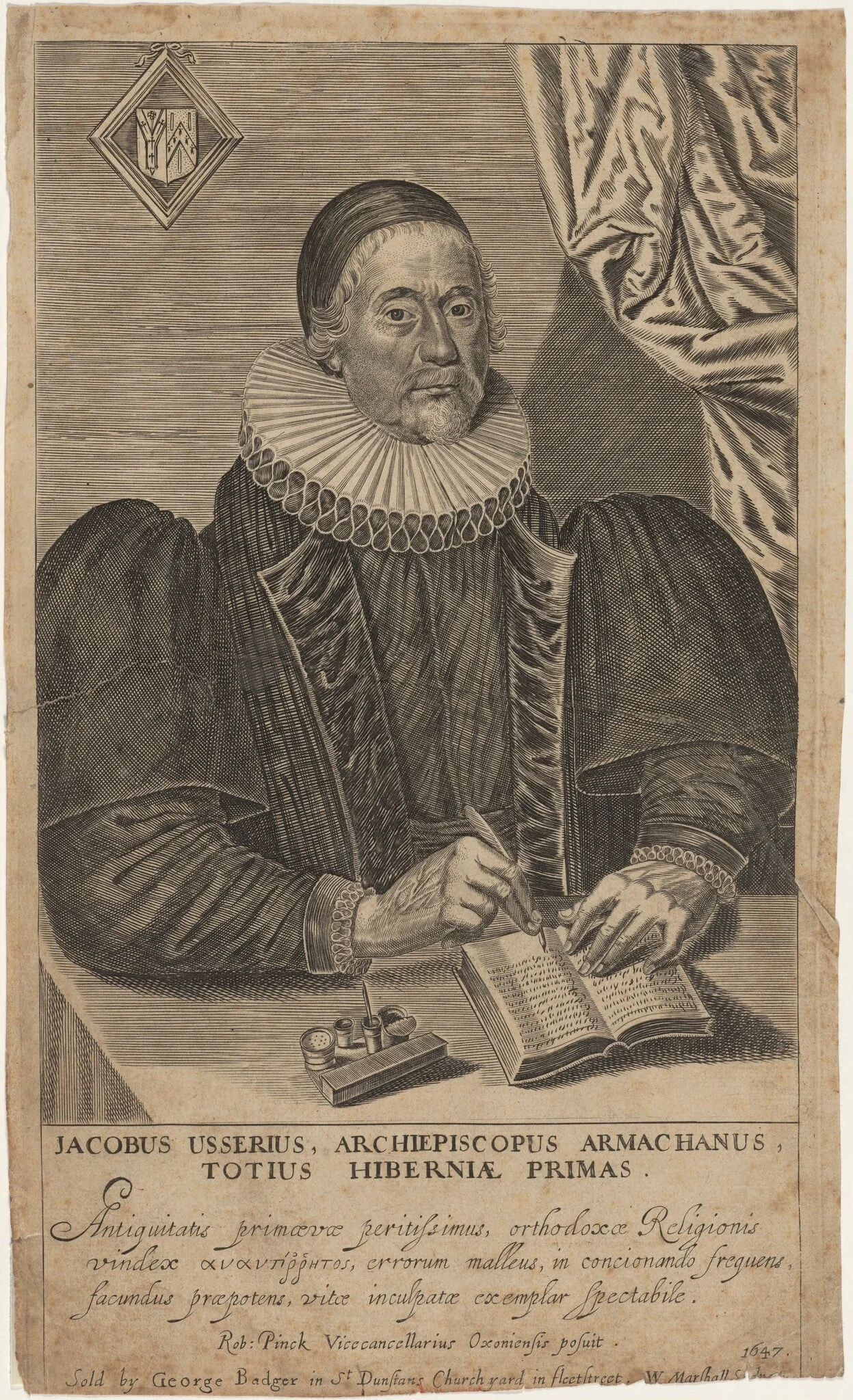 James Ussher, Archbishop of Armagh, by William Marshall, ink, 1647