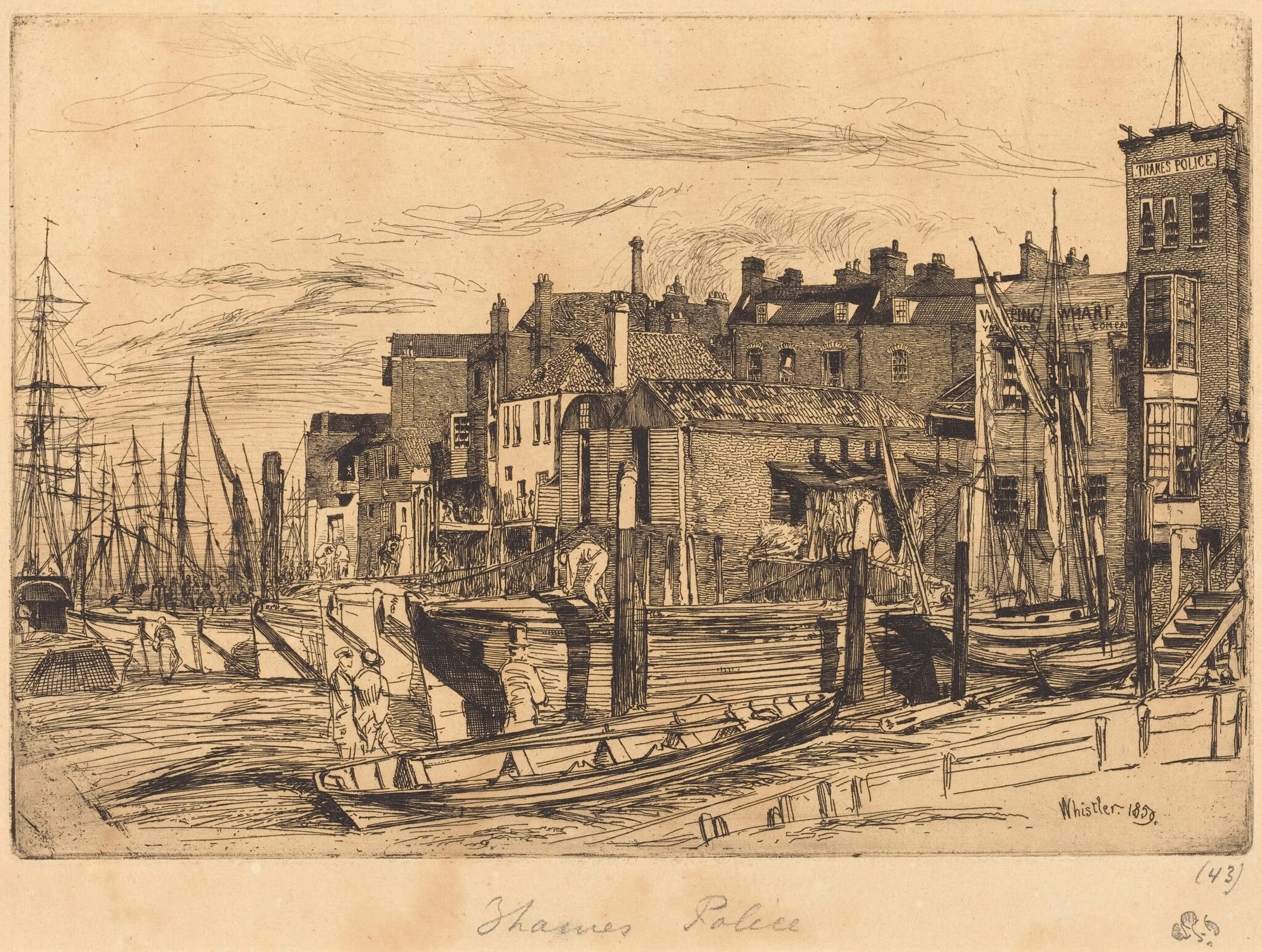 Thames Police, by James McNeill Whistler, ink, 1859