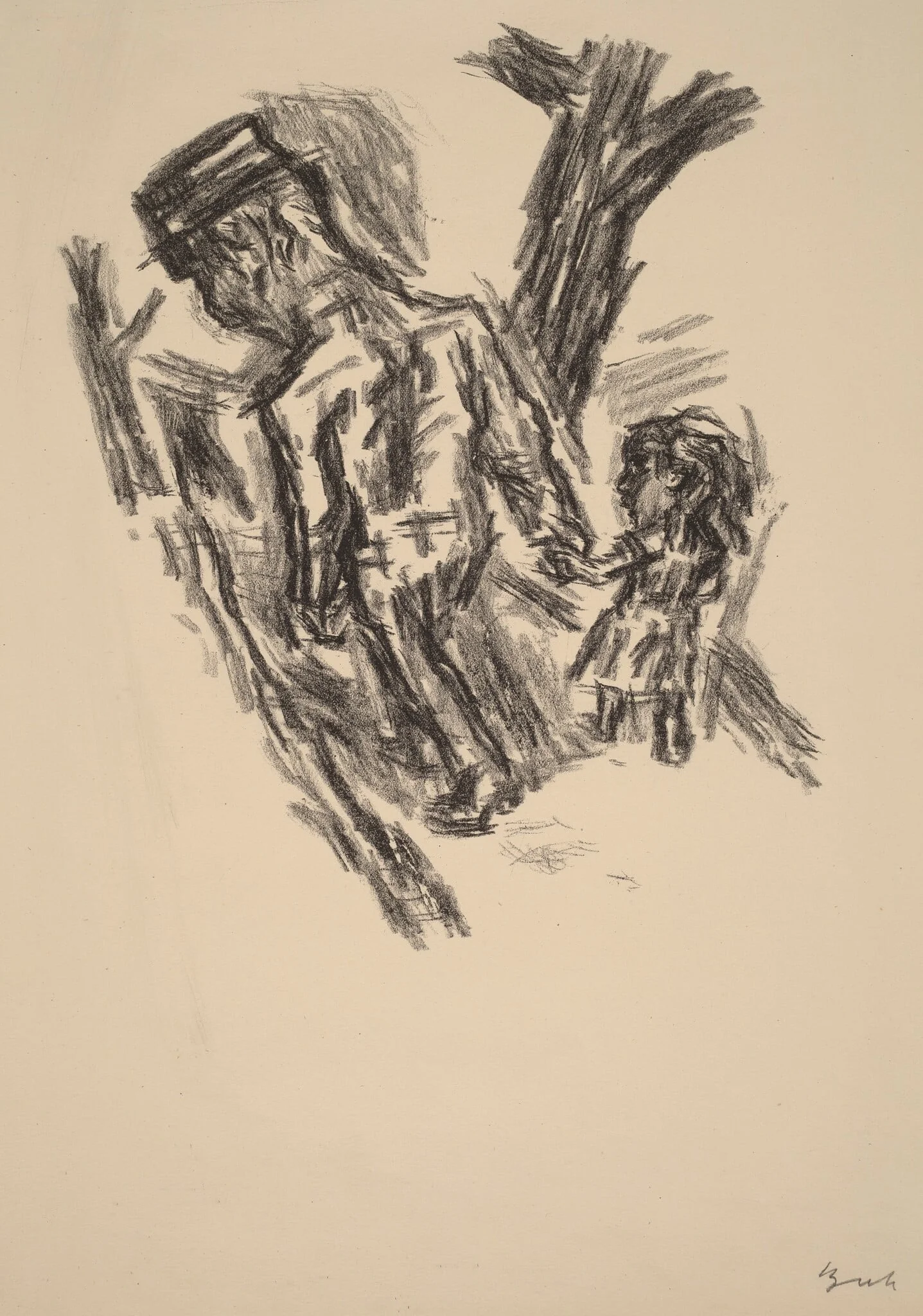 Man Leading a Little Girl, by René Beeh, ink, 1921