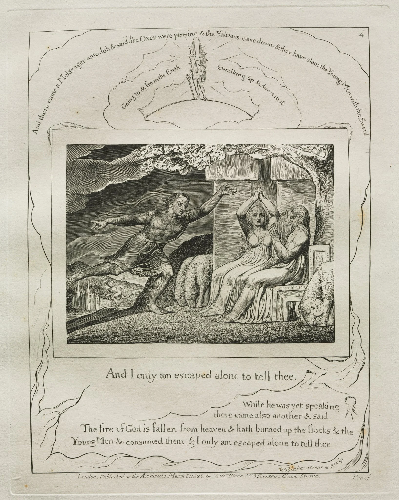 The Book of Job:  Pl. 4, And I only am escaped alone to tell thee, by William Blake, 1825