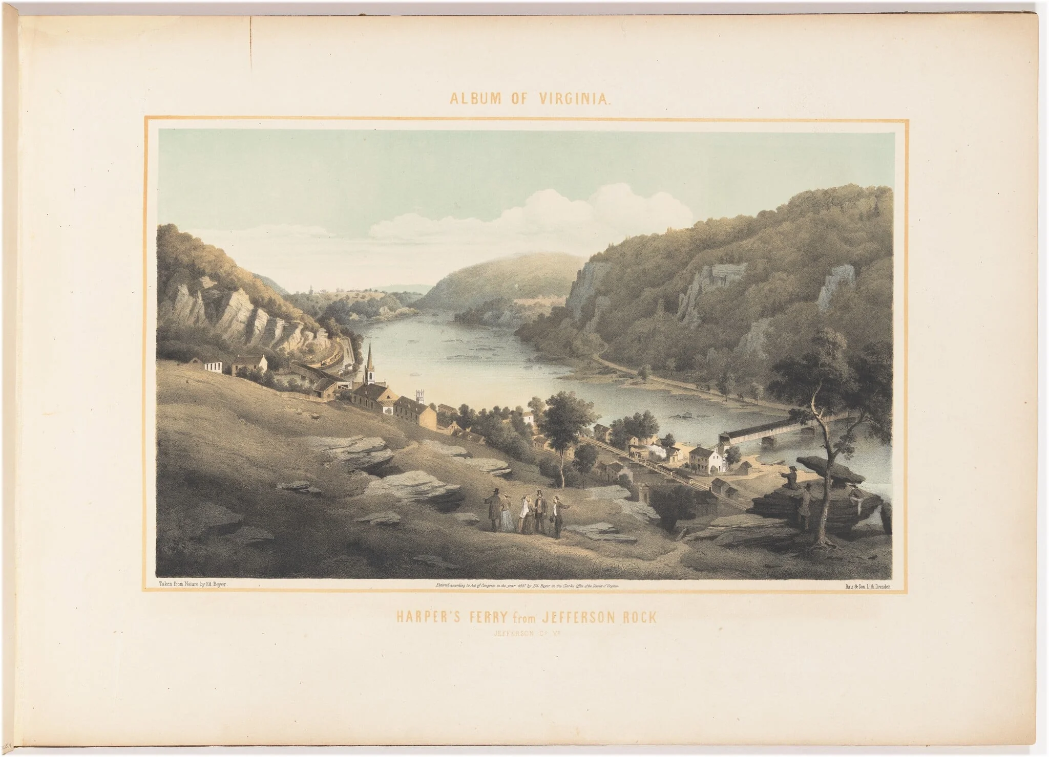 Harpers Ferry from Jefferson Rock, by Edward Beyer, ink, 1857