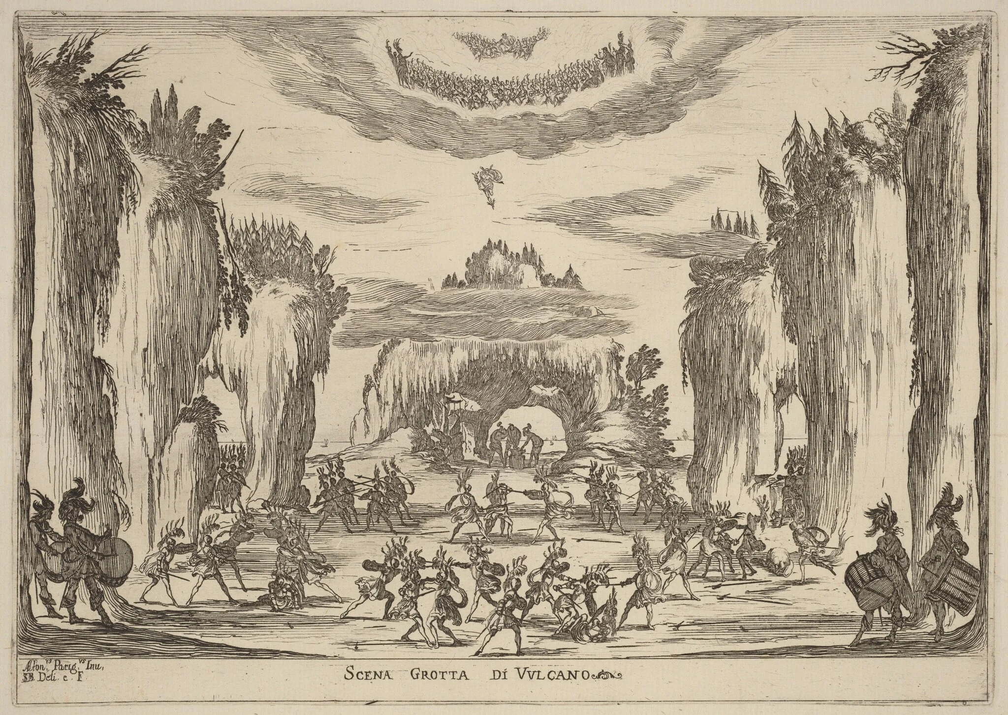Scena Grotto d'Vulcano, by Stefano Della Bella, ink, 1637