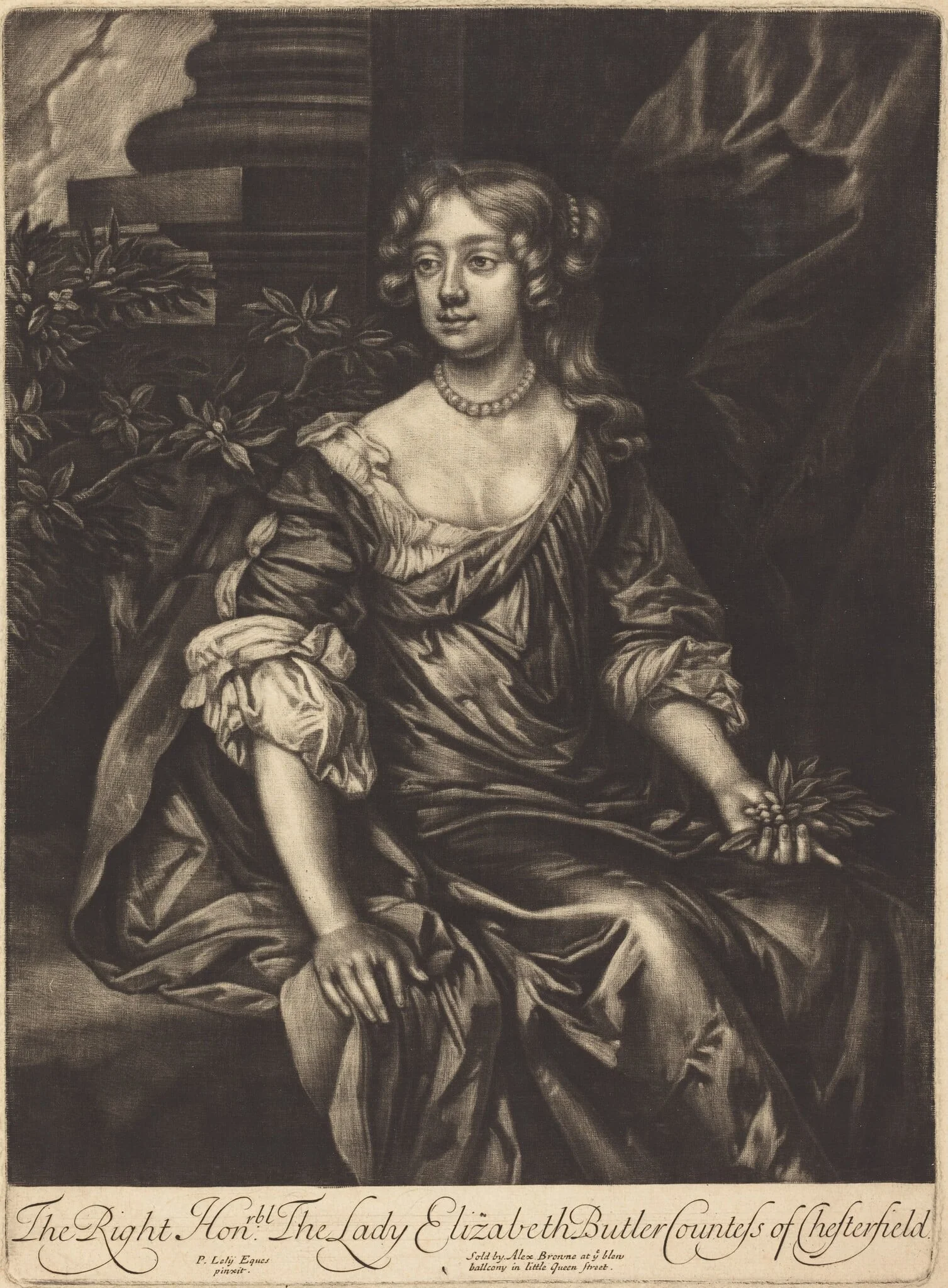 The Right Honorable Lady Elizabeth Butler, Countess of Chesterfield, by Alexander Browne, ink, 1680