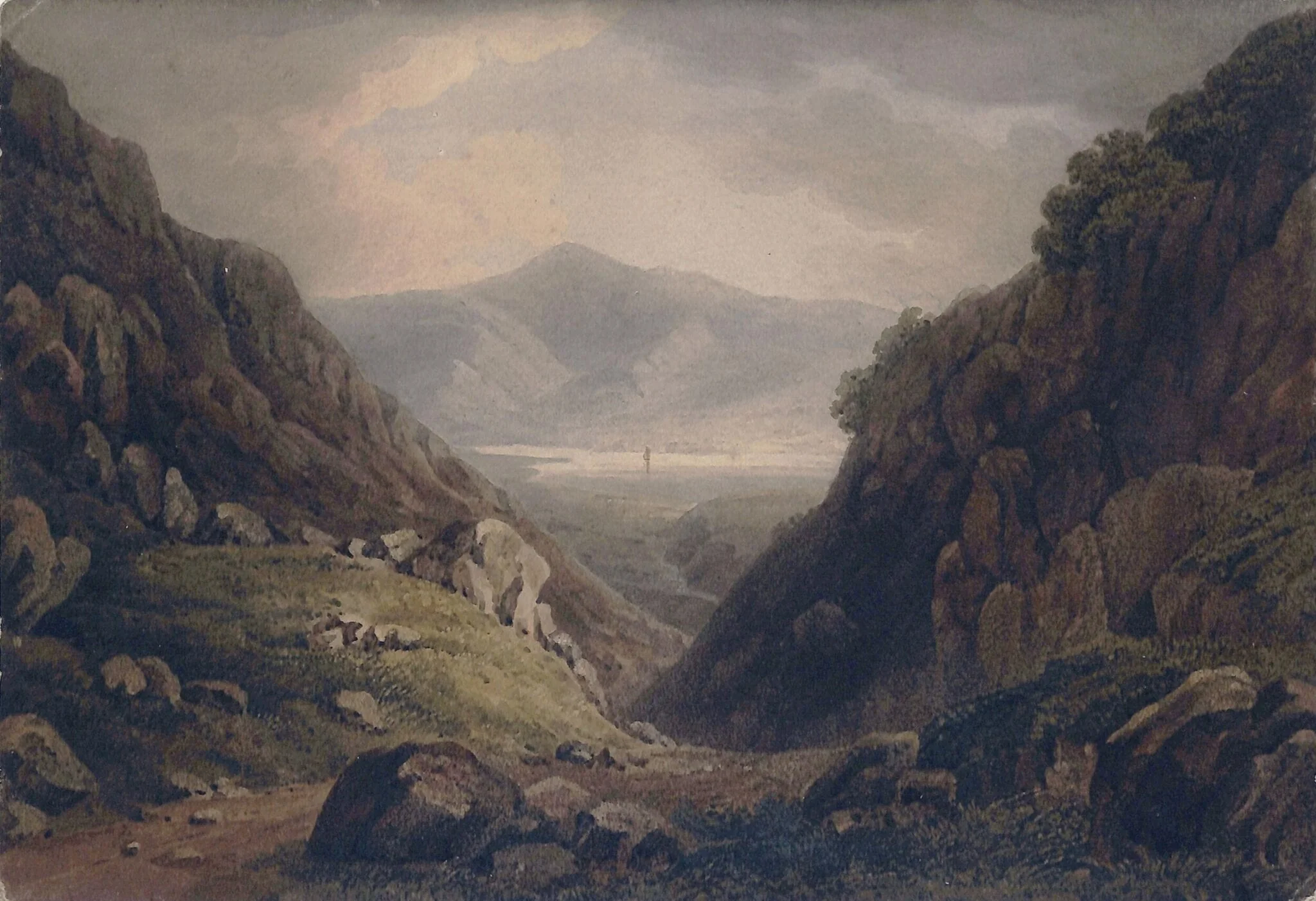 Derwentwater from Castle Crag, by Unknown, watercolor, 1700