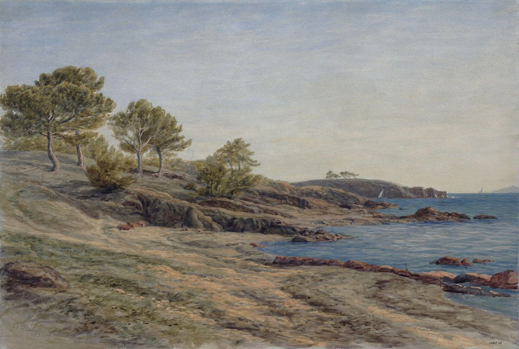 Coast scene at St Raphael in France, by Ditchfield, watercolor, 1882