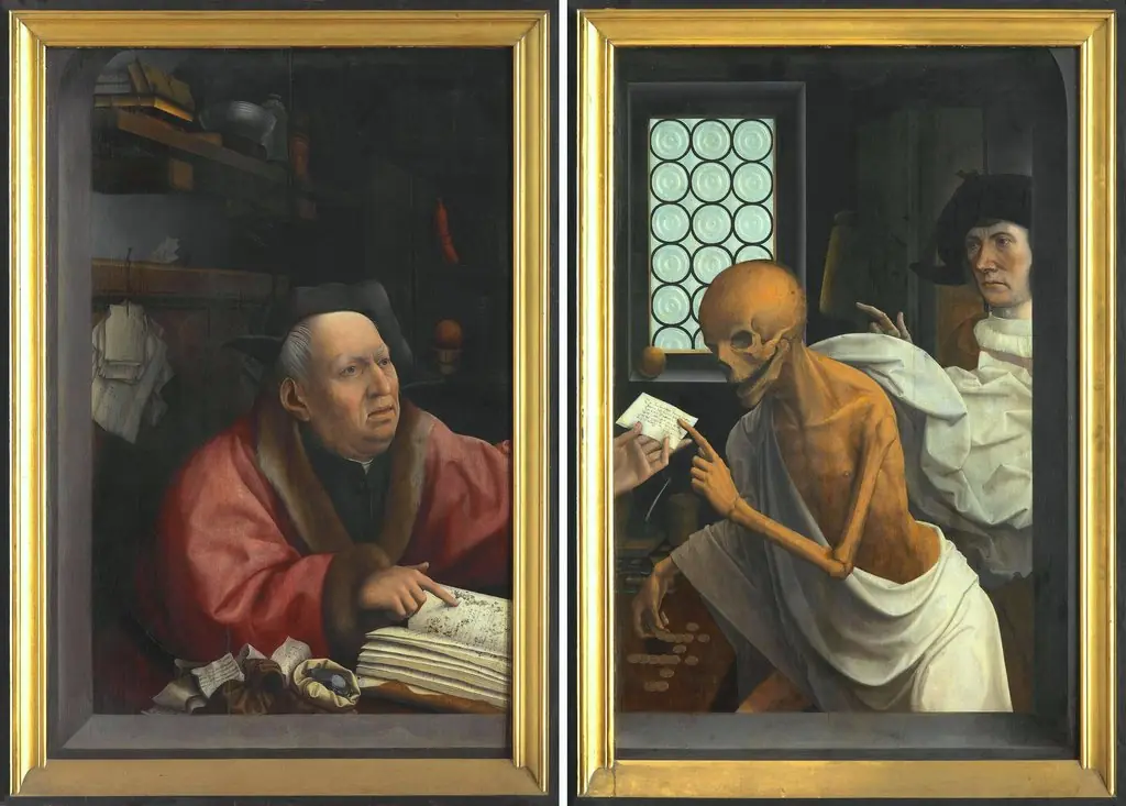 Death and the Miser (outer doors);  St. Nicolas with donor and St. Godelieve with donor (inner doors)