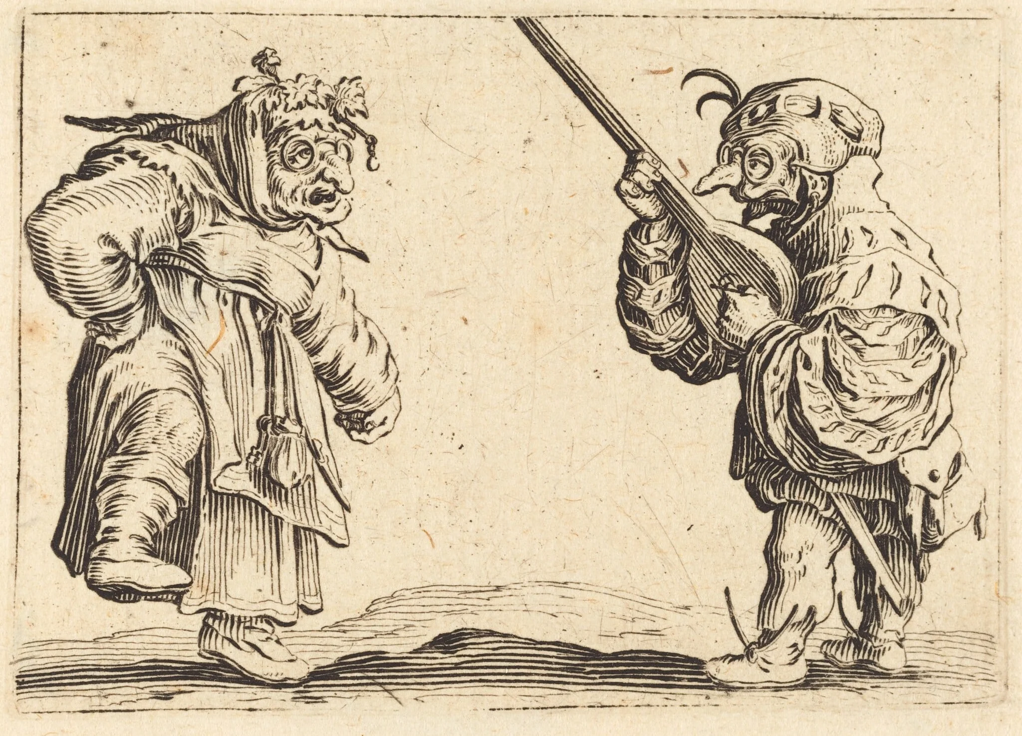 Dancers with Lute, by Jacques Callot, ink, 1622