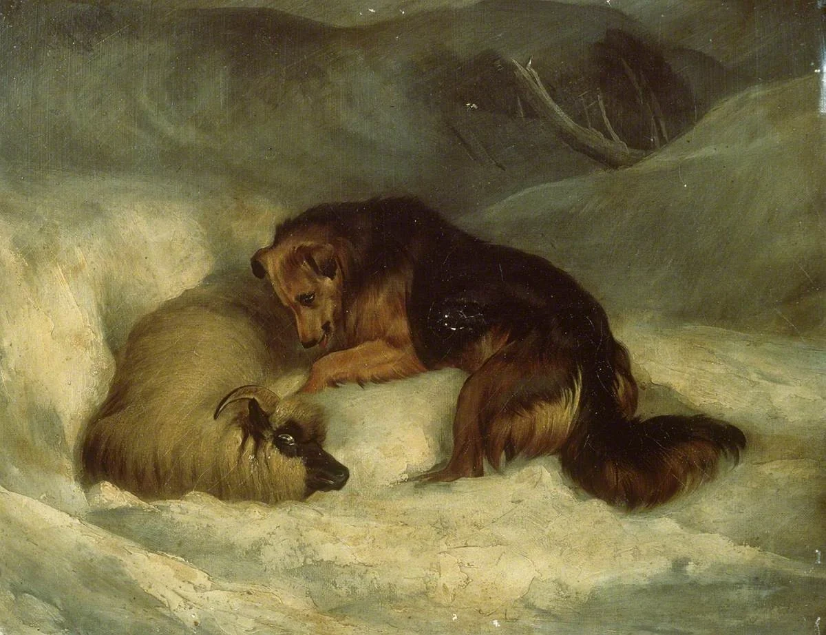 Highland Shepherd’s Dog in the Snow (previously known as 'Sheepdog Rescuing a Ram from a Snowdrift'), by Edwin Landseer, oil, 1890