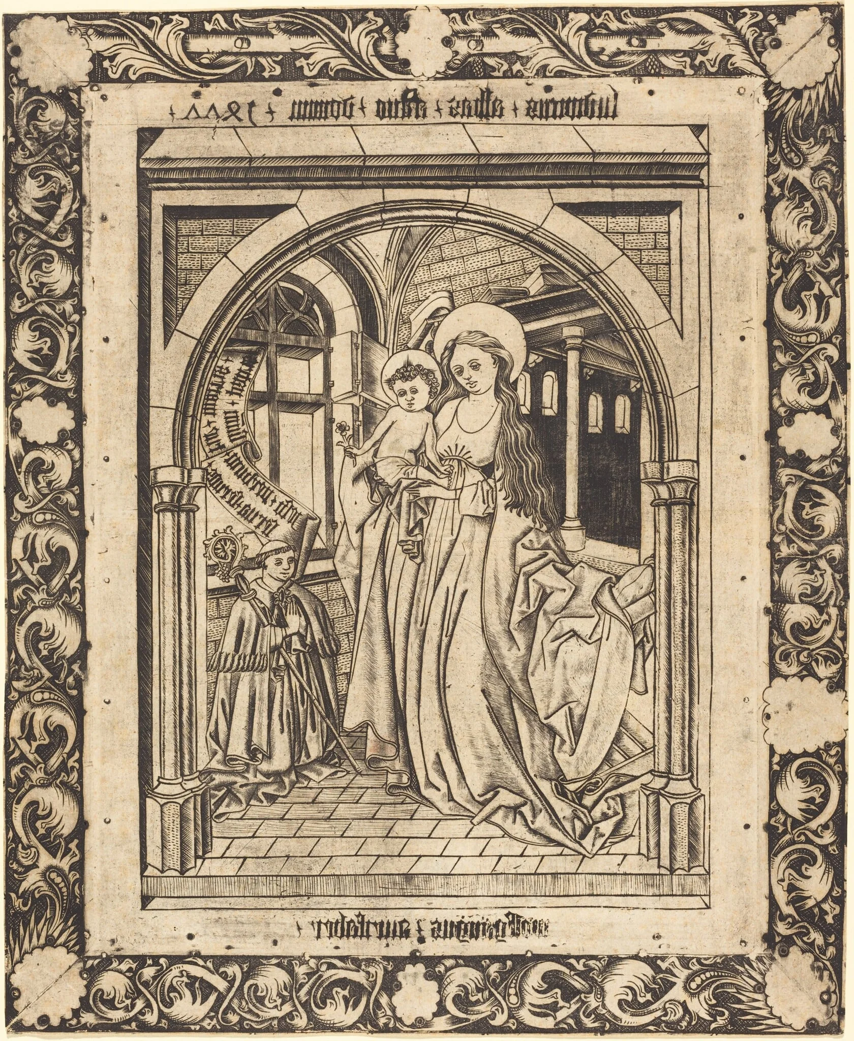 The Madonna and Child with the Abbot Ludwig von Churchwalden, by Wolfgang The Goldsmith, ink, 1477