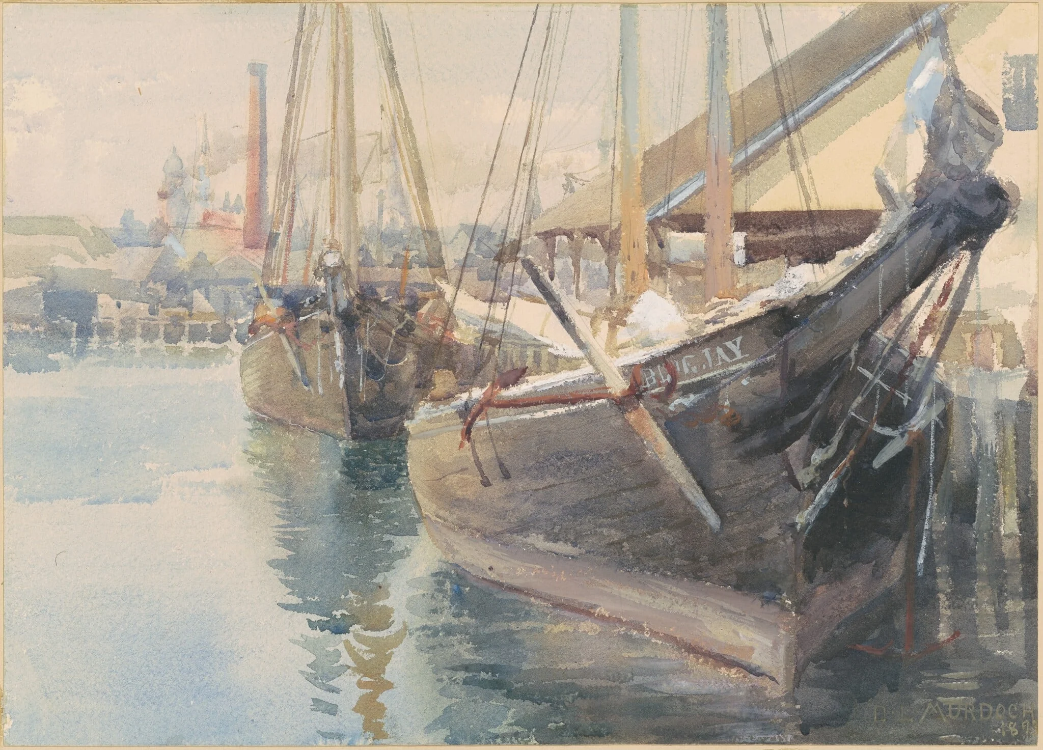 Ships at the Dock, by Dora Louise Murdoch, watercolor, 1893