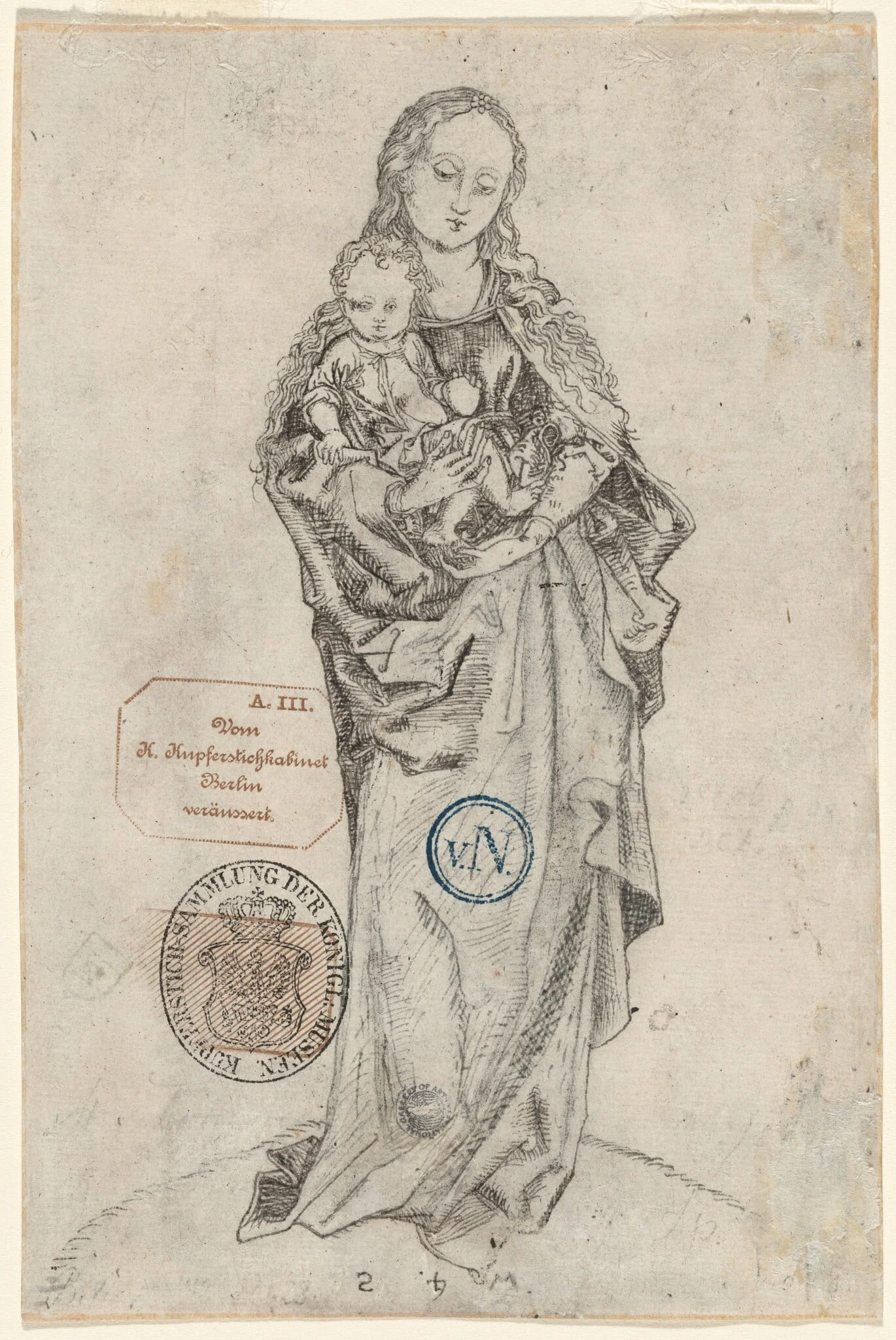 Virgin and Child with the Apple (verso), by German 15th/16th Century, ink, 1472