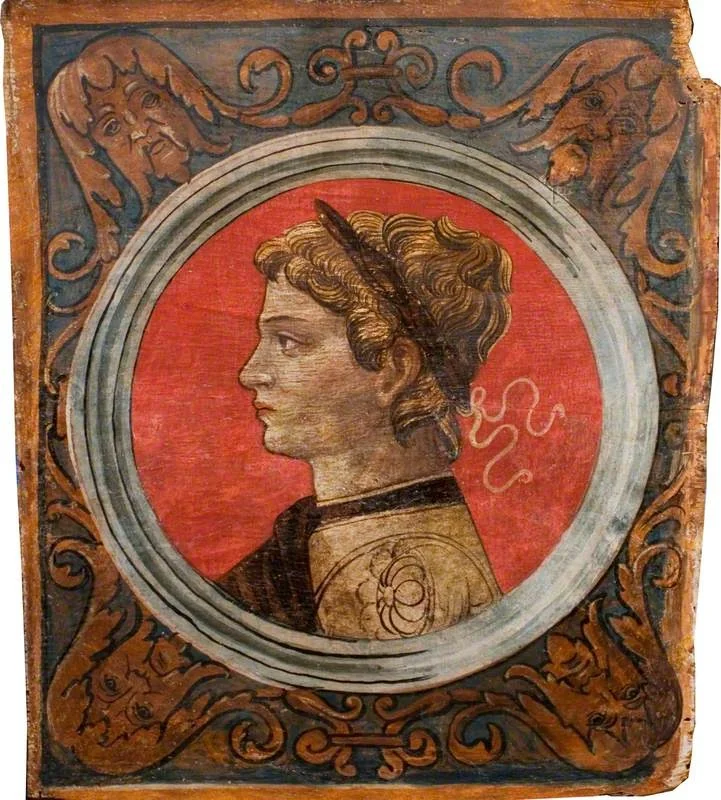 Laureated Bust of a Roman Emperor Facing Left (one of 29 painted panels from a frieze)