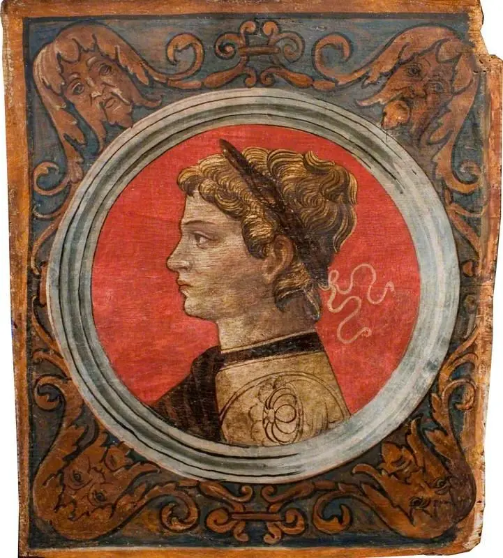 Laureated Bust of a Roman Emperor Facing Left (one of 29 painted panels from a frieze)