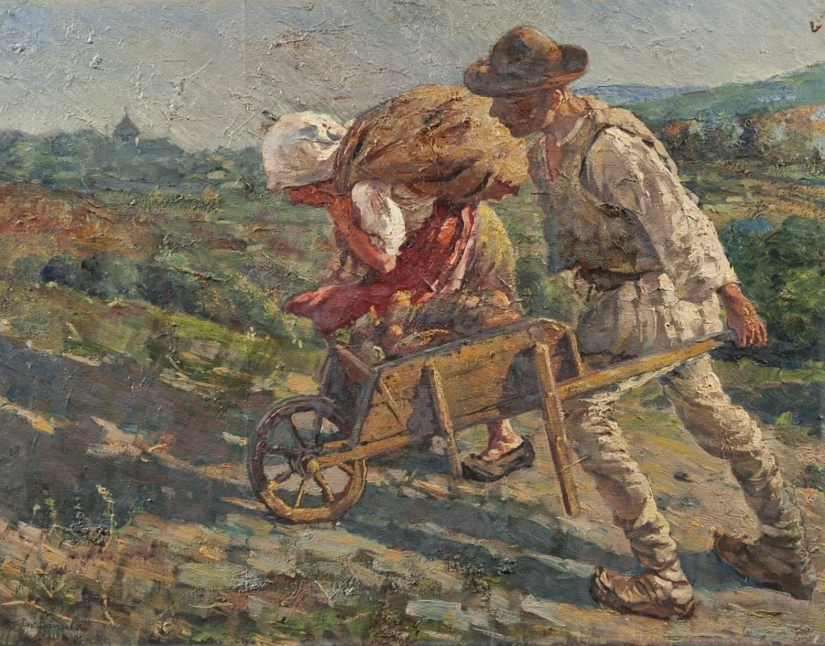 De la munca câmpului. Țăran cu roaba, by Octav Băncilă, 1913