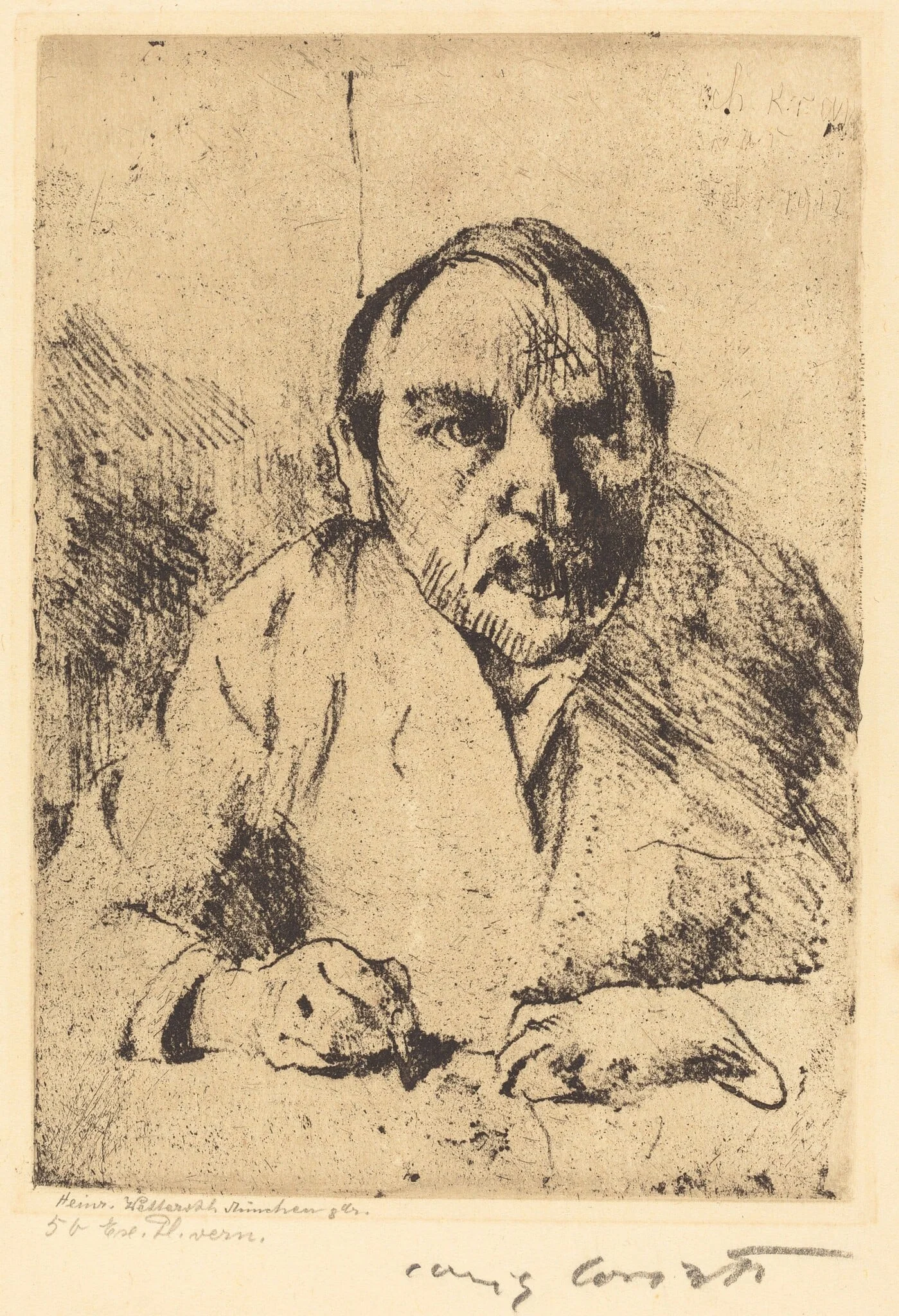 Selbstbildnis (Self-Portrait), by Lovis Corinth, ink, 1912