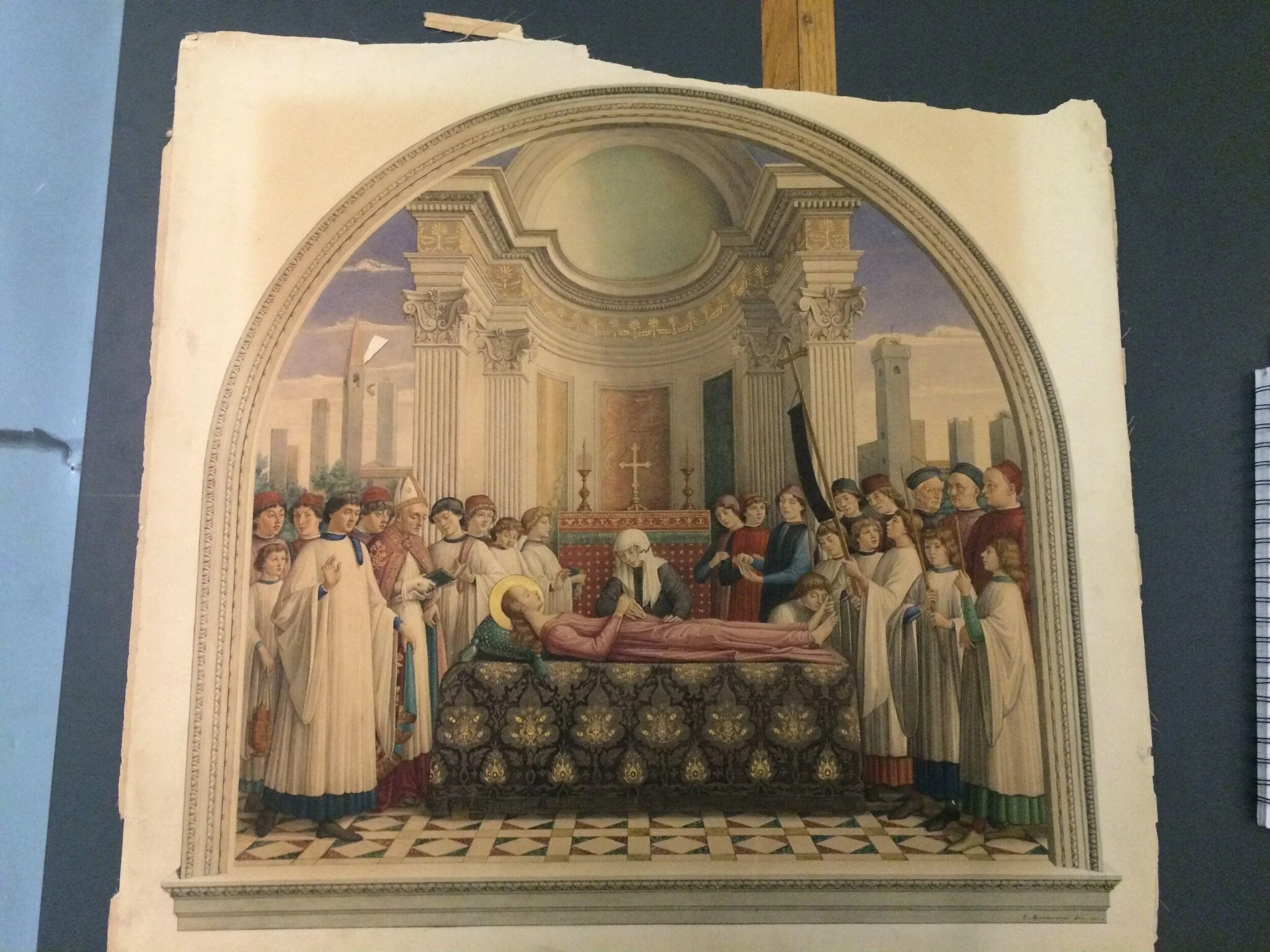 copy after the Burial of Santa Fina, Domenico Ghirlandaio in Collegiata, San Gimignano (Siena), by Domenico Ghirlandaio, watercolor, 1863