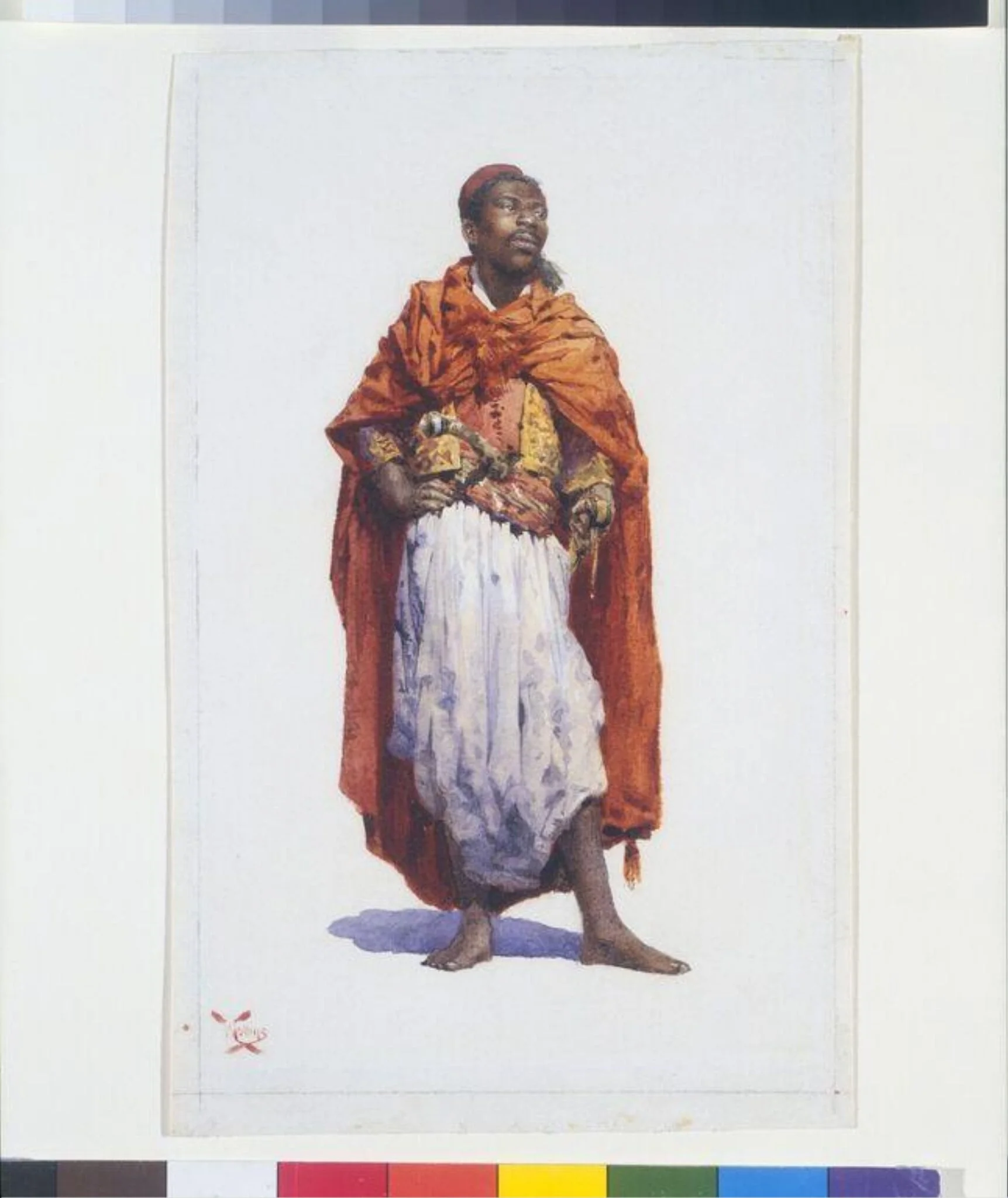North African man in travelling costume, by William Wiehe Collins, watercolor, 1905