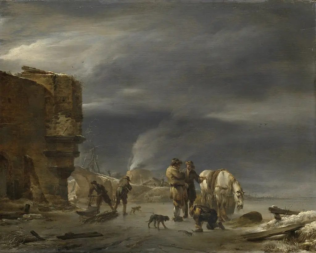 On the ice near a town