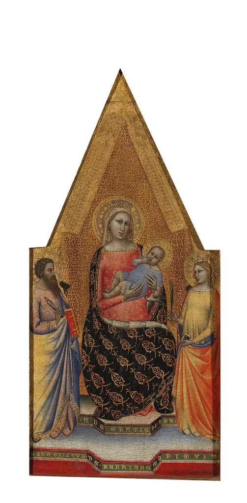 Madonna and Child enthroned with two Saints, Crucifixion