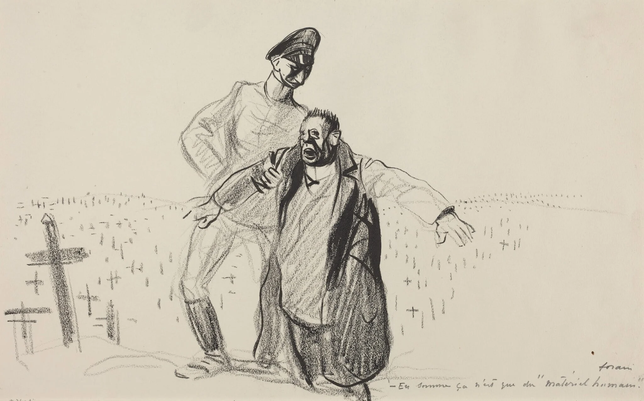 En somme ca n'est que du "materiel humain.", by Jean-Louis Forain, ink, 1916